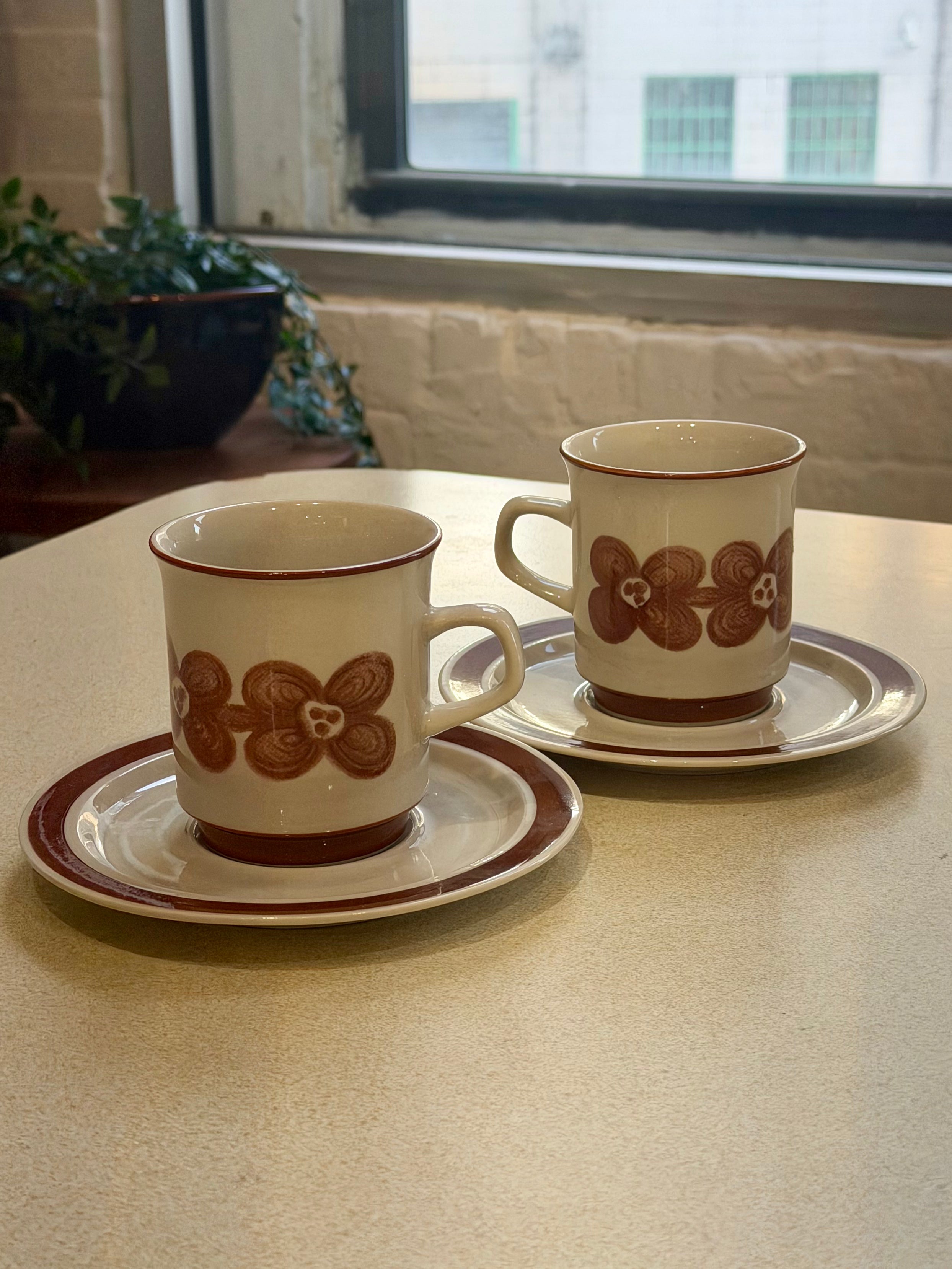 Stoneware Floral Painted Mug and Saucer Set