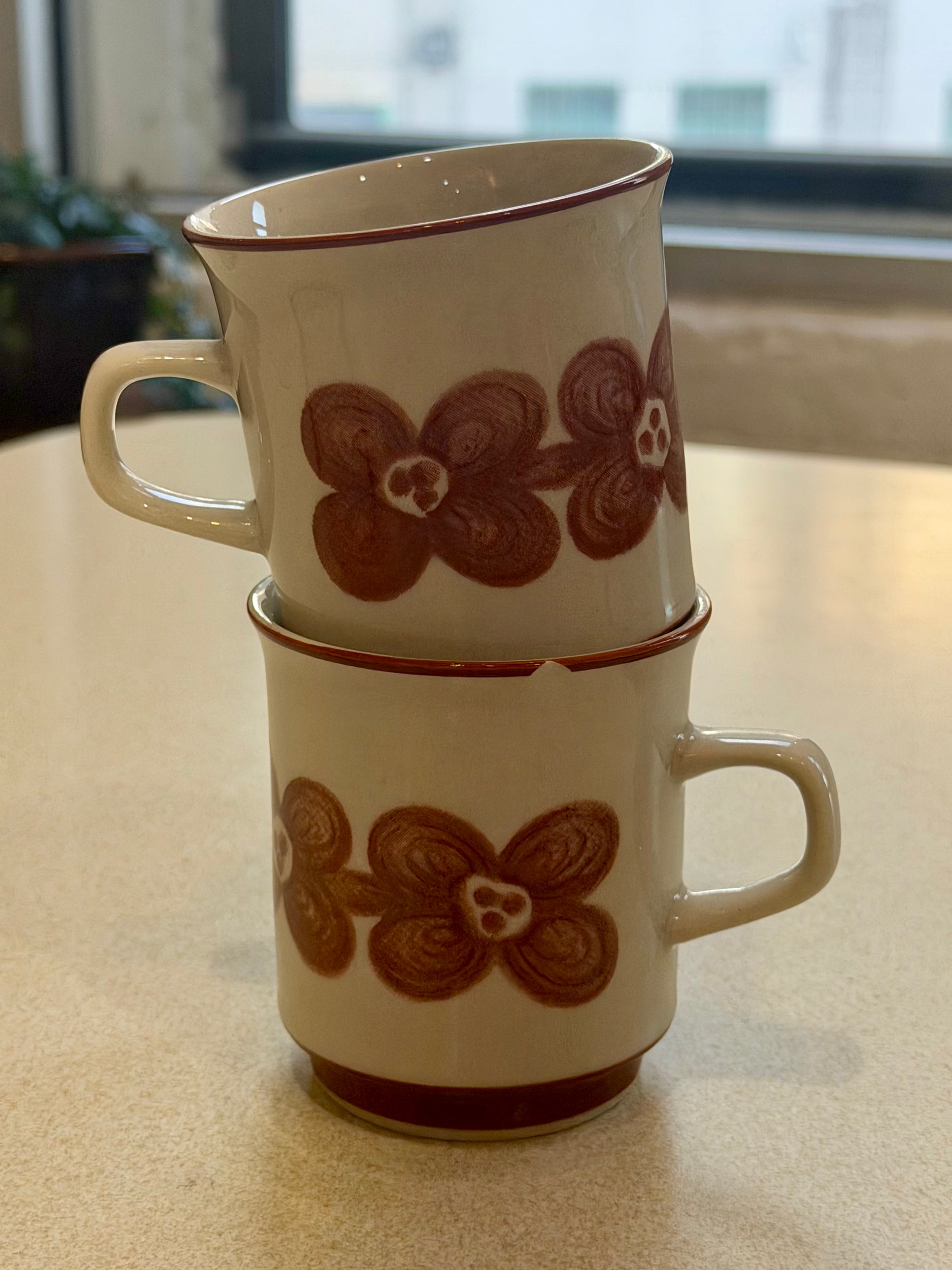 Stoneware Floral Painted Mug and Saucer Set