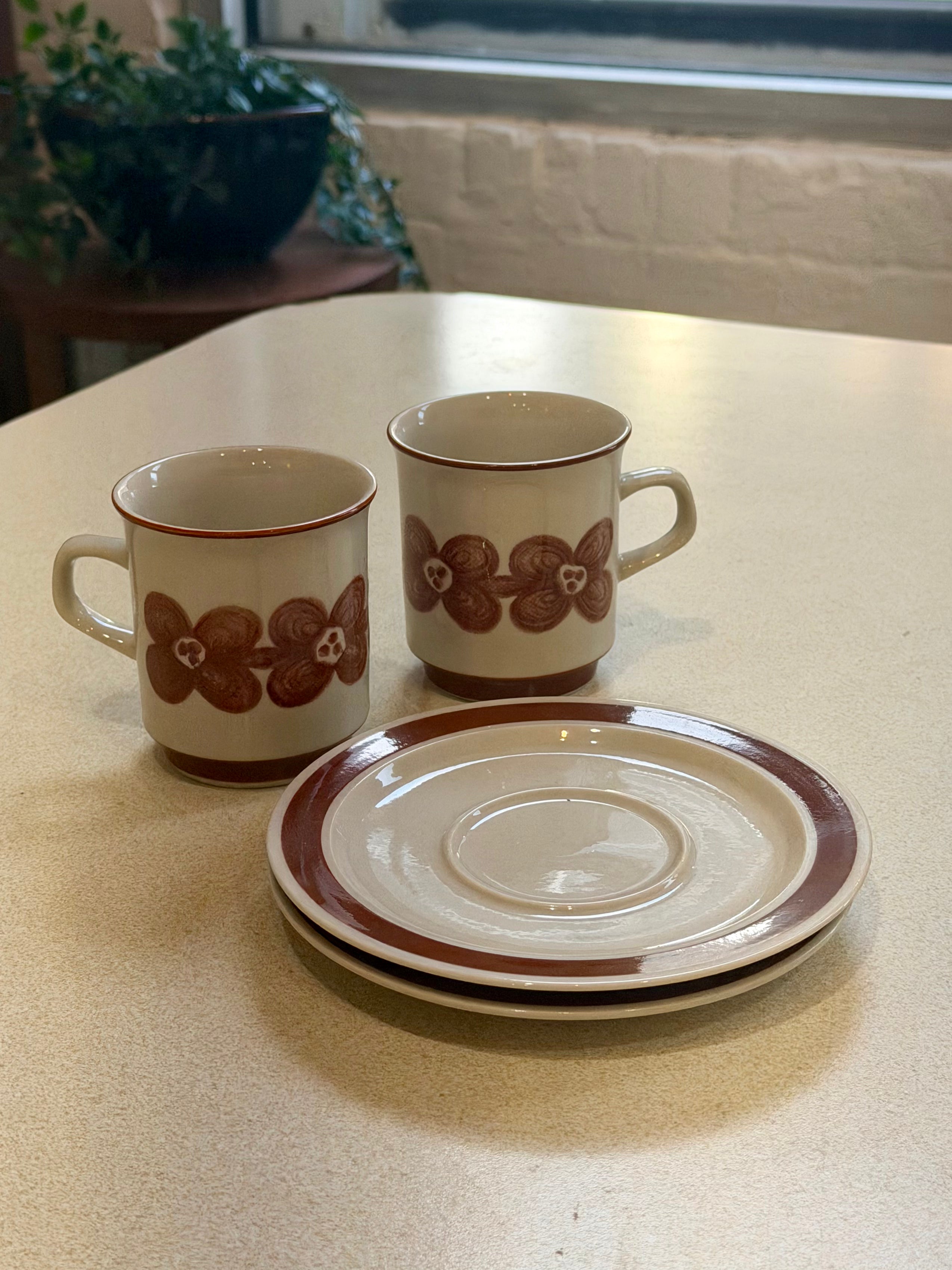 Stoneware Floral Painted Mug and Saucer Set