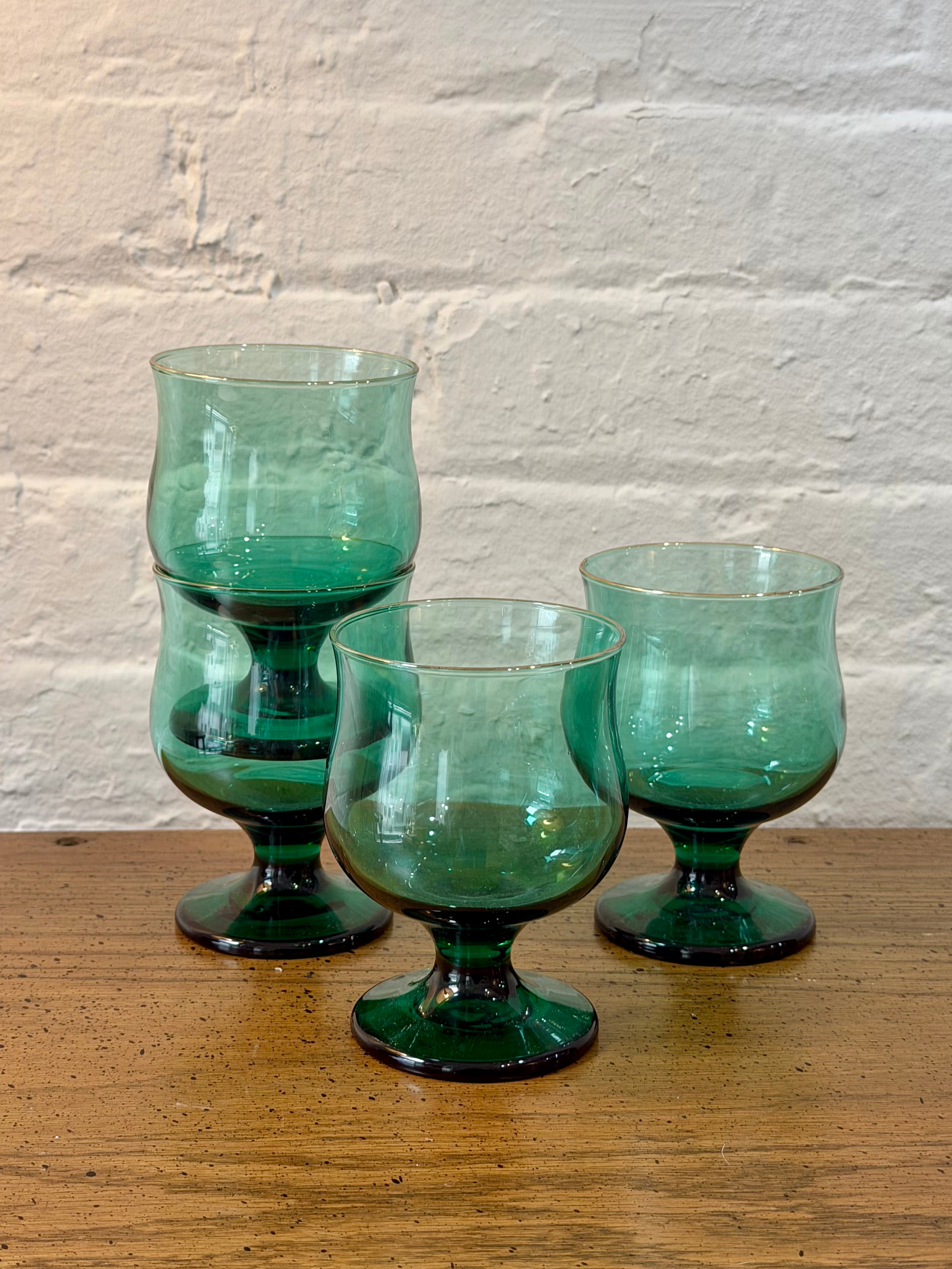 Libbey Teal Green Tulip Rocks Glass