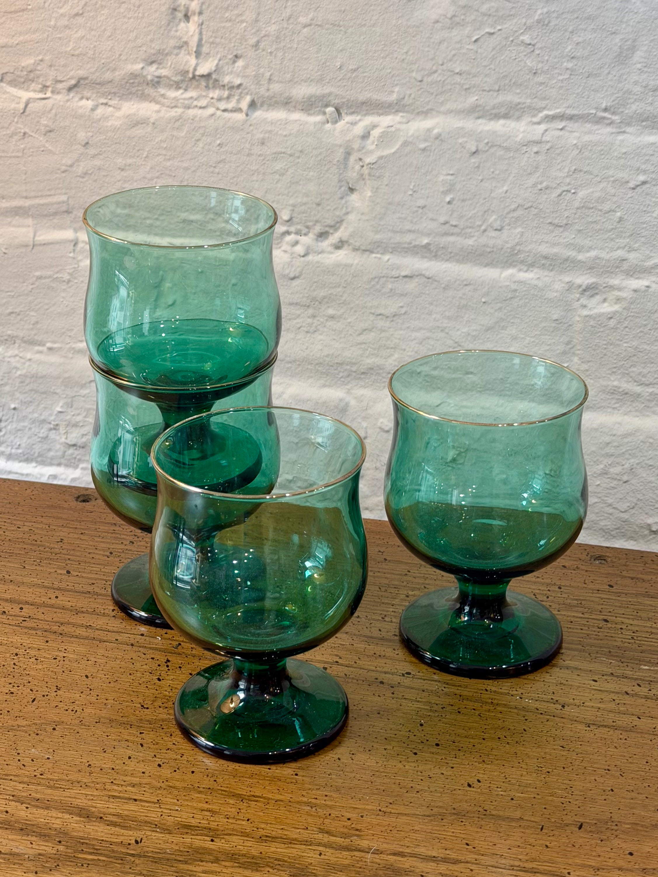 Libbey Teal Green Tulip Rocks Glass