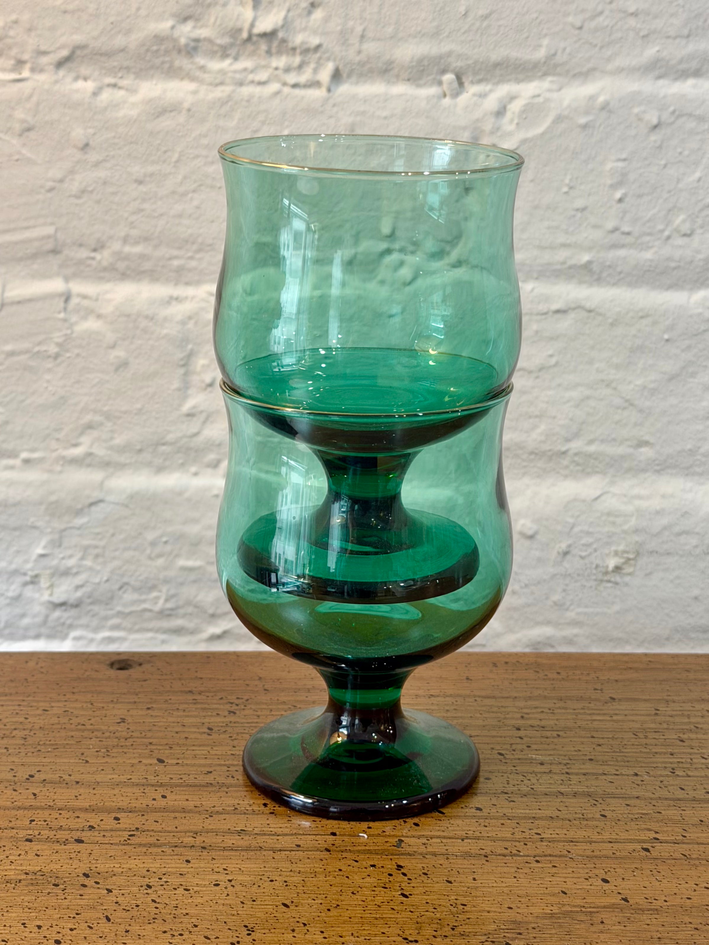 Libbey Teal Green Tulip Rocks Glass