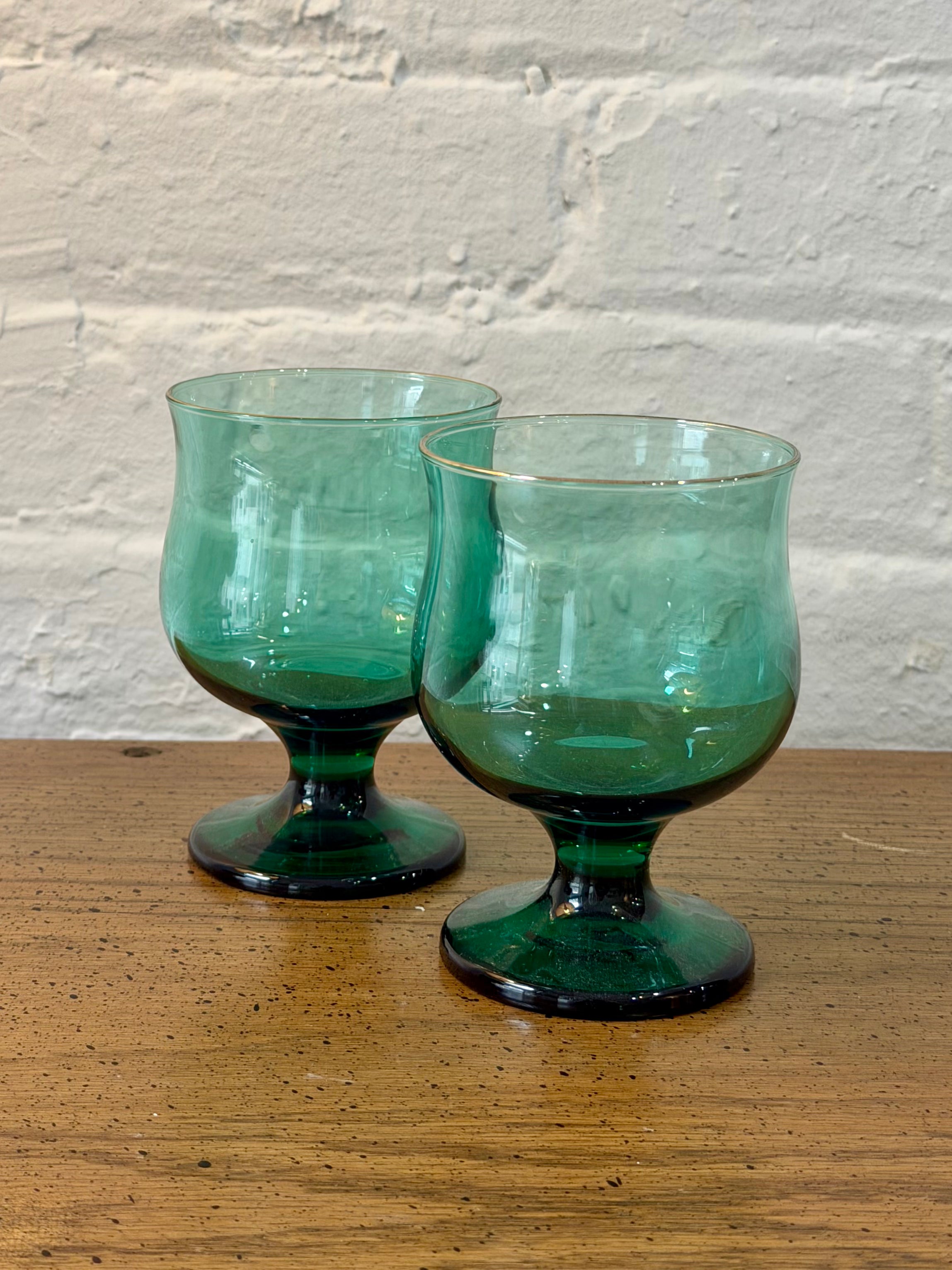 Libbey Teal Green Tulip Rocks Glass