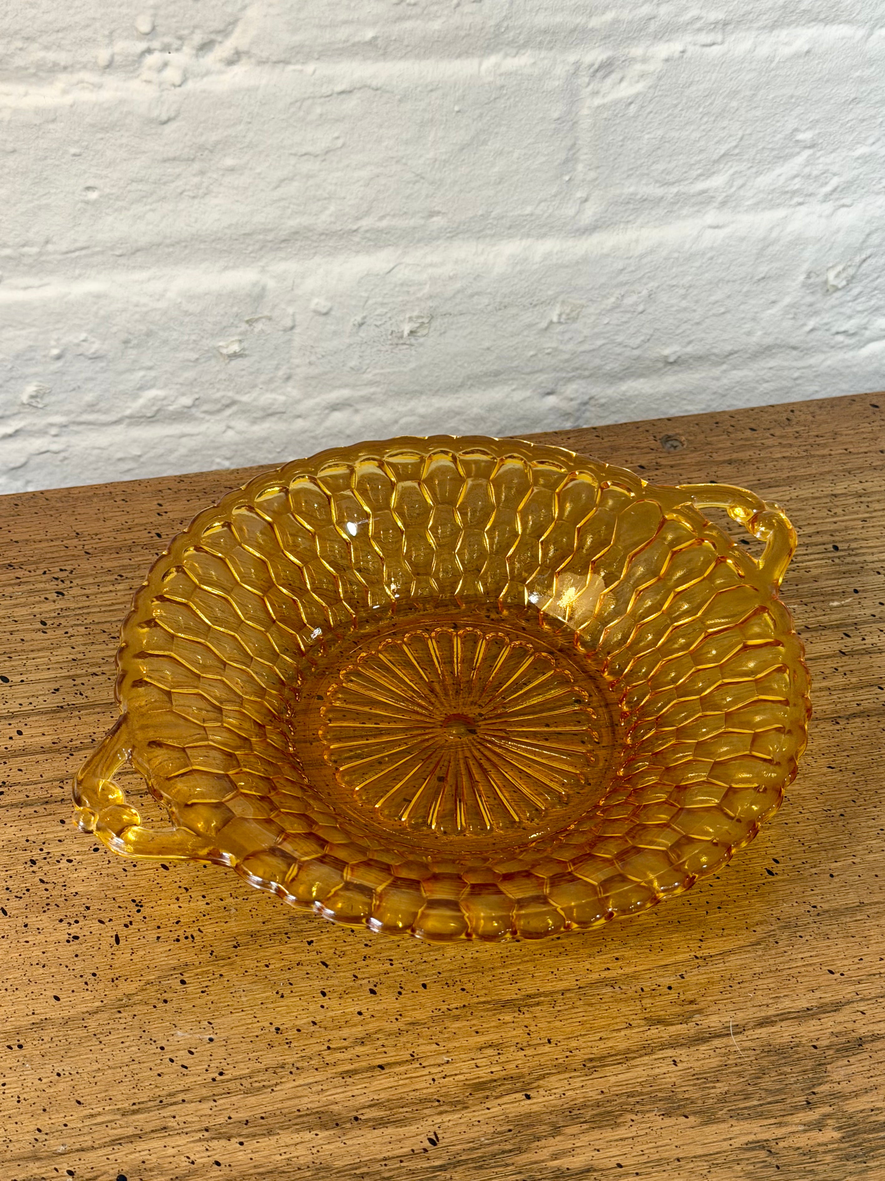 Indiana Glass Amber Honeycomb Bowl with Handles