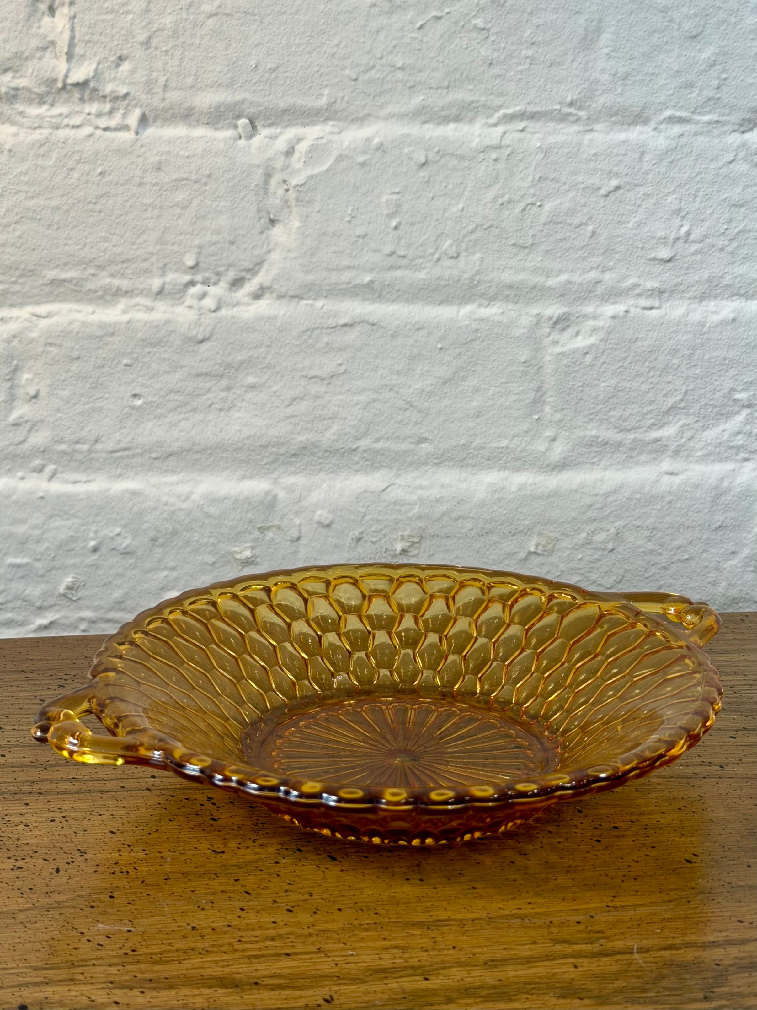 Indiana Glass Amber Honeycomb Bowl with Handles