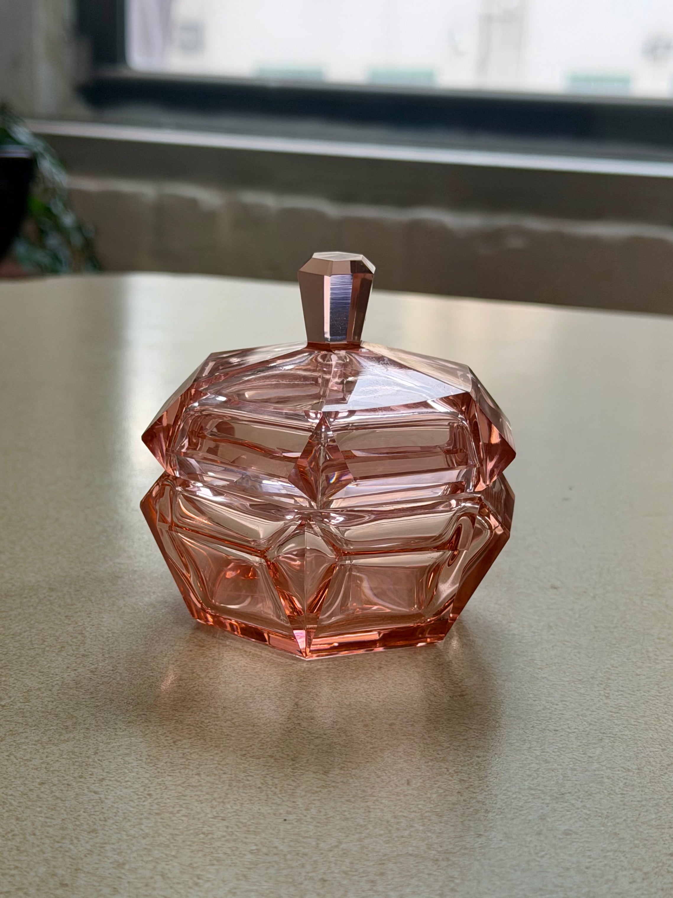 Pink Faceted Glass Jar