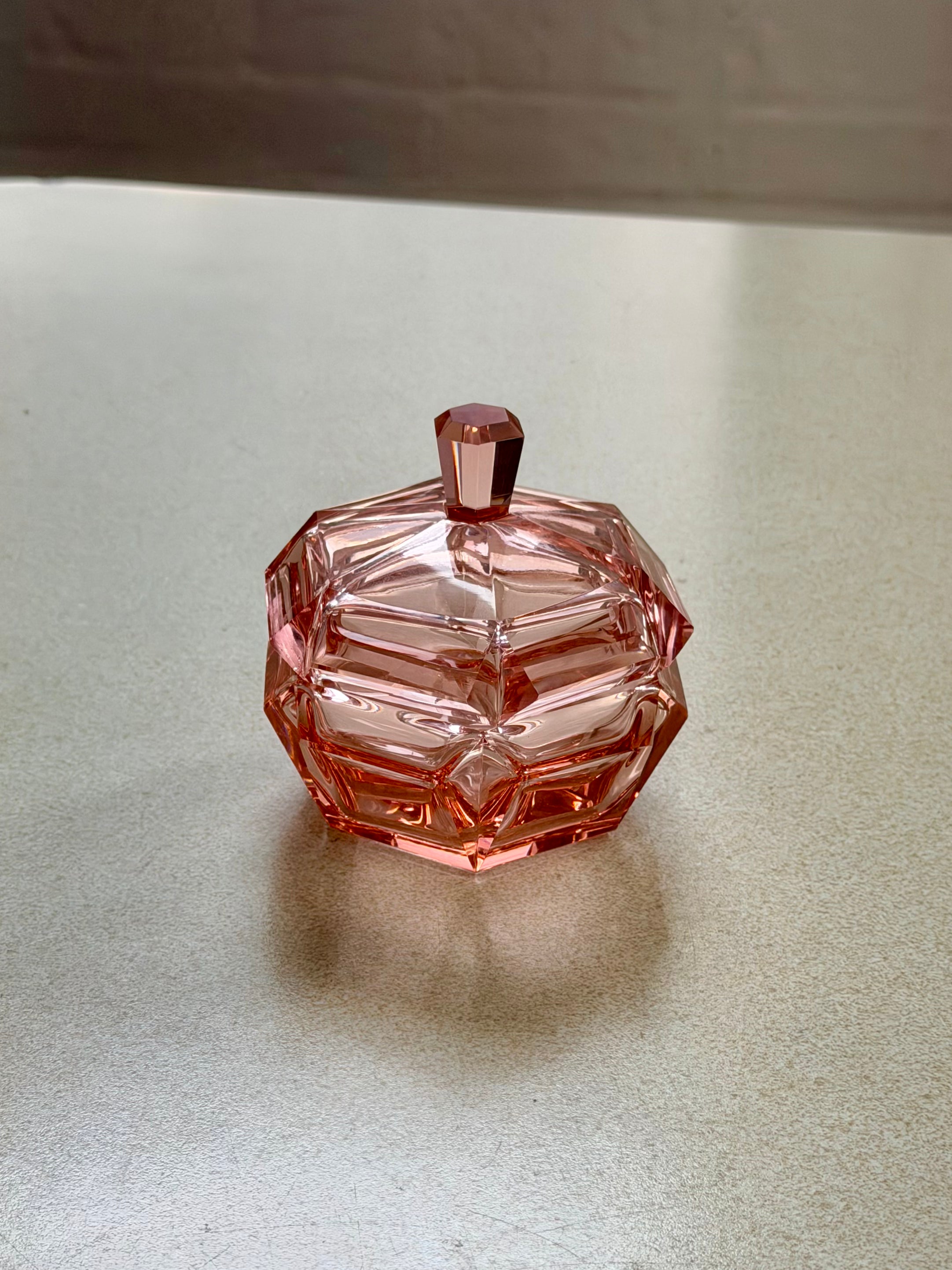 Pink Faceted Glass Jar