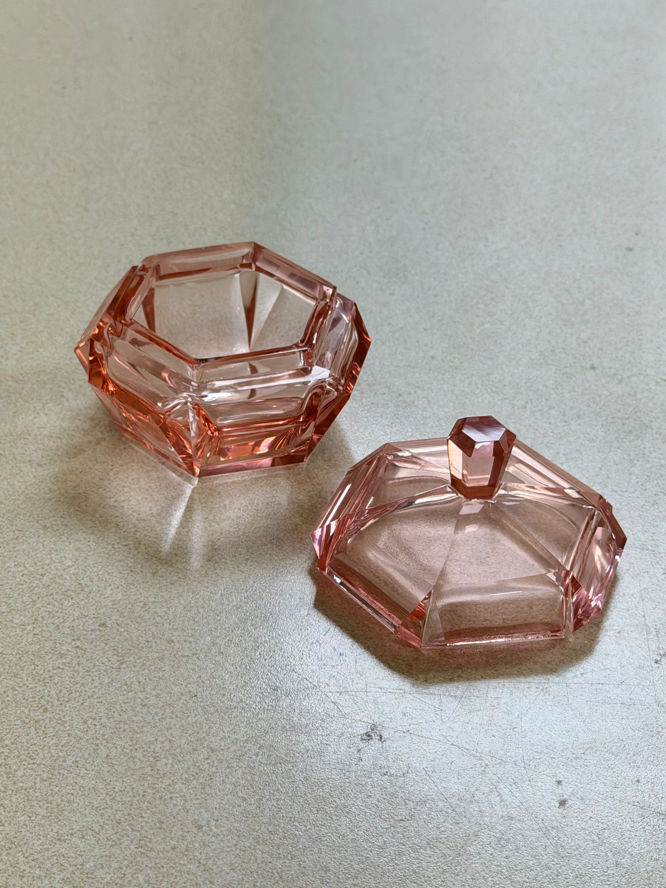 Pink Faceted Glass Jar