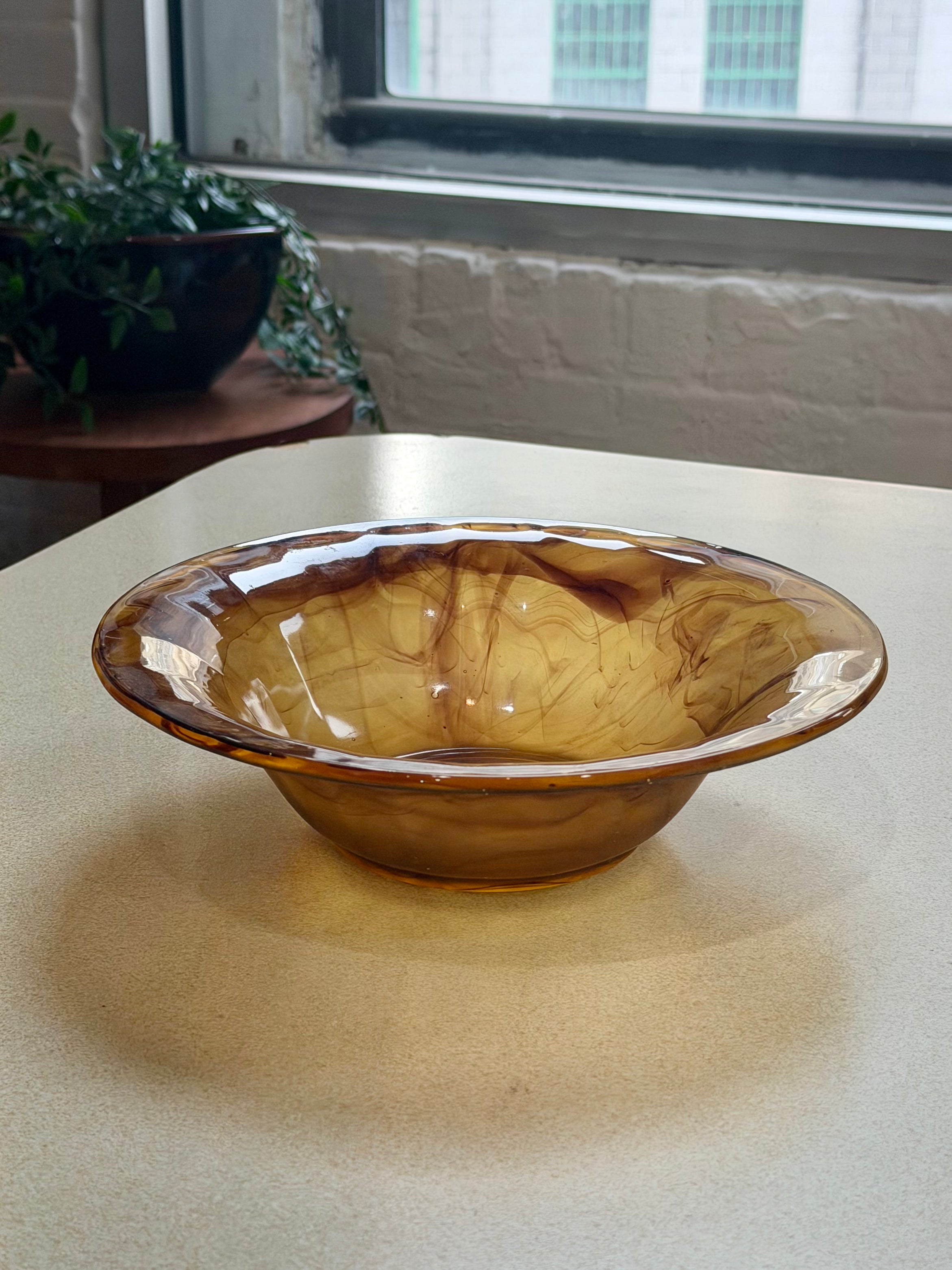 Art Deco Amber Cloud Glass Bowl