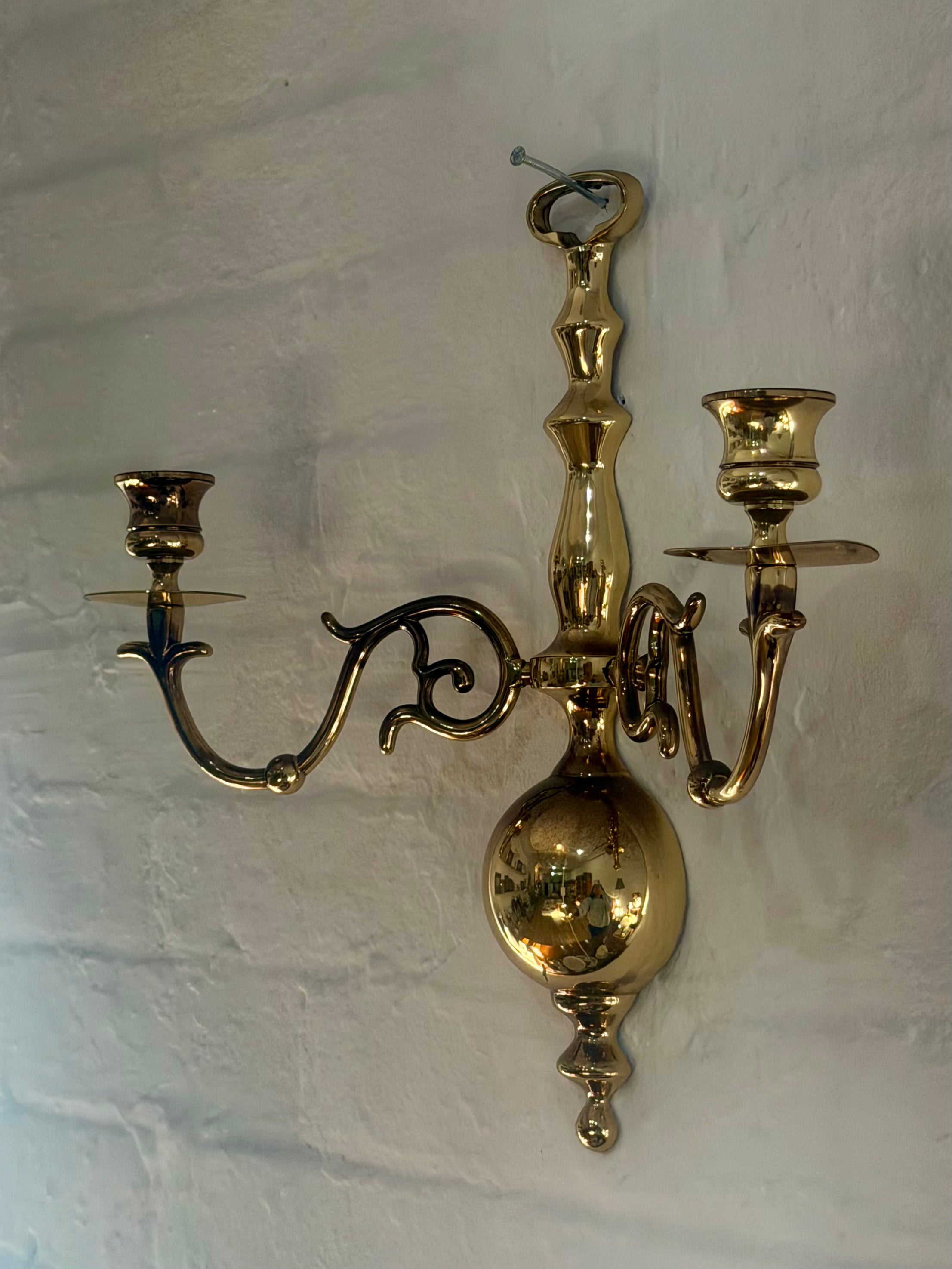 Brass Two Arm Candle Wall Sconce