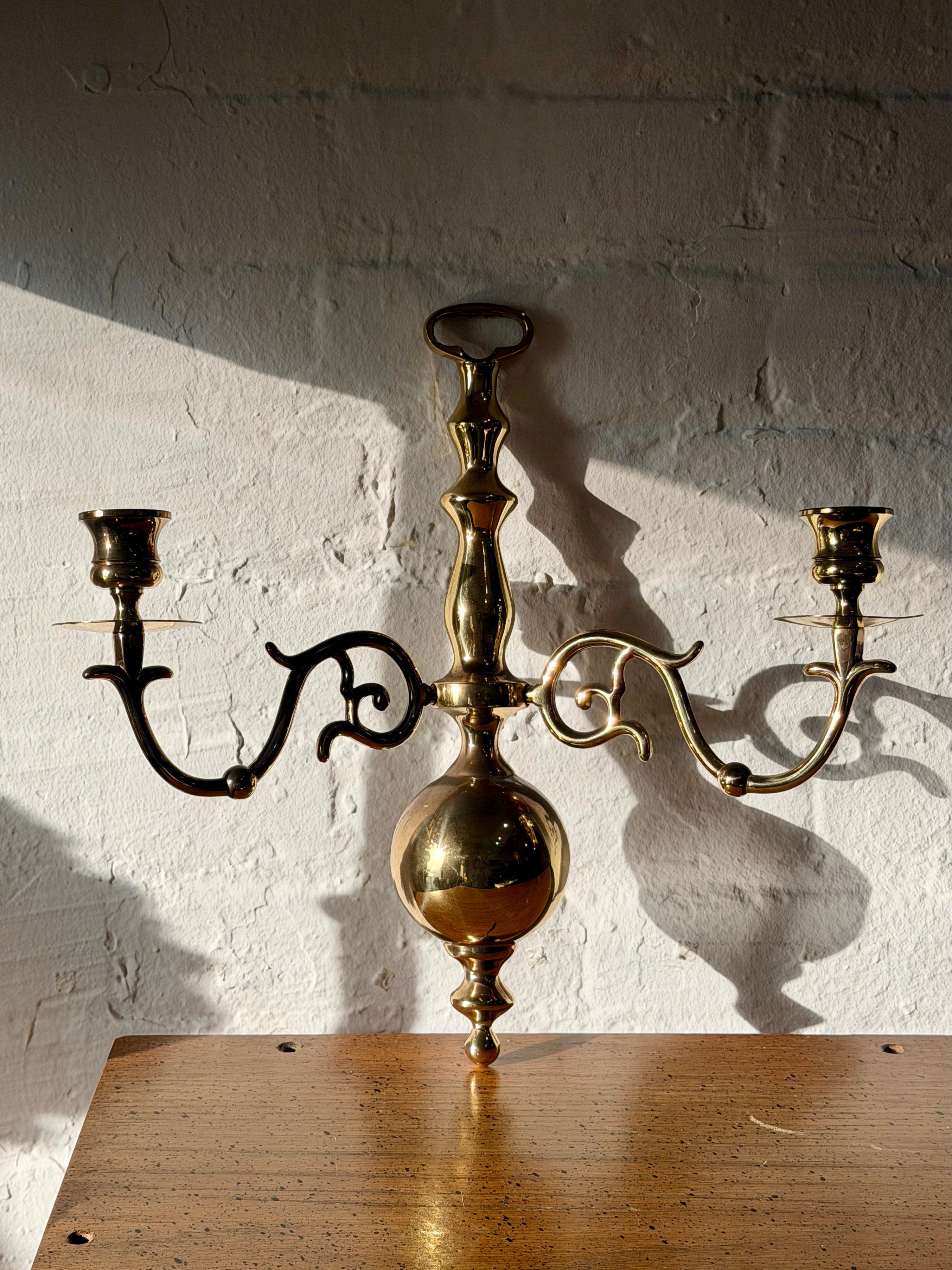 Brass Two Arm Candle Wall Sconce