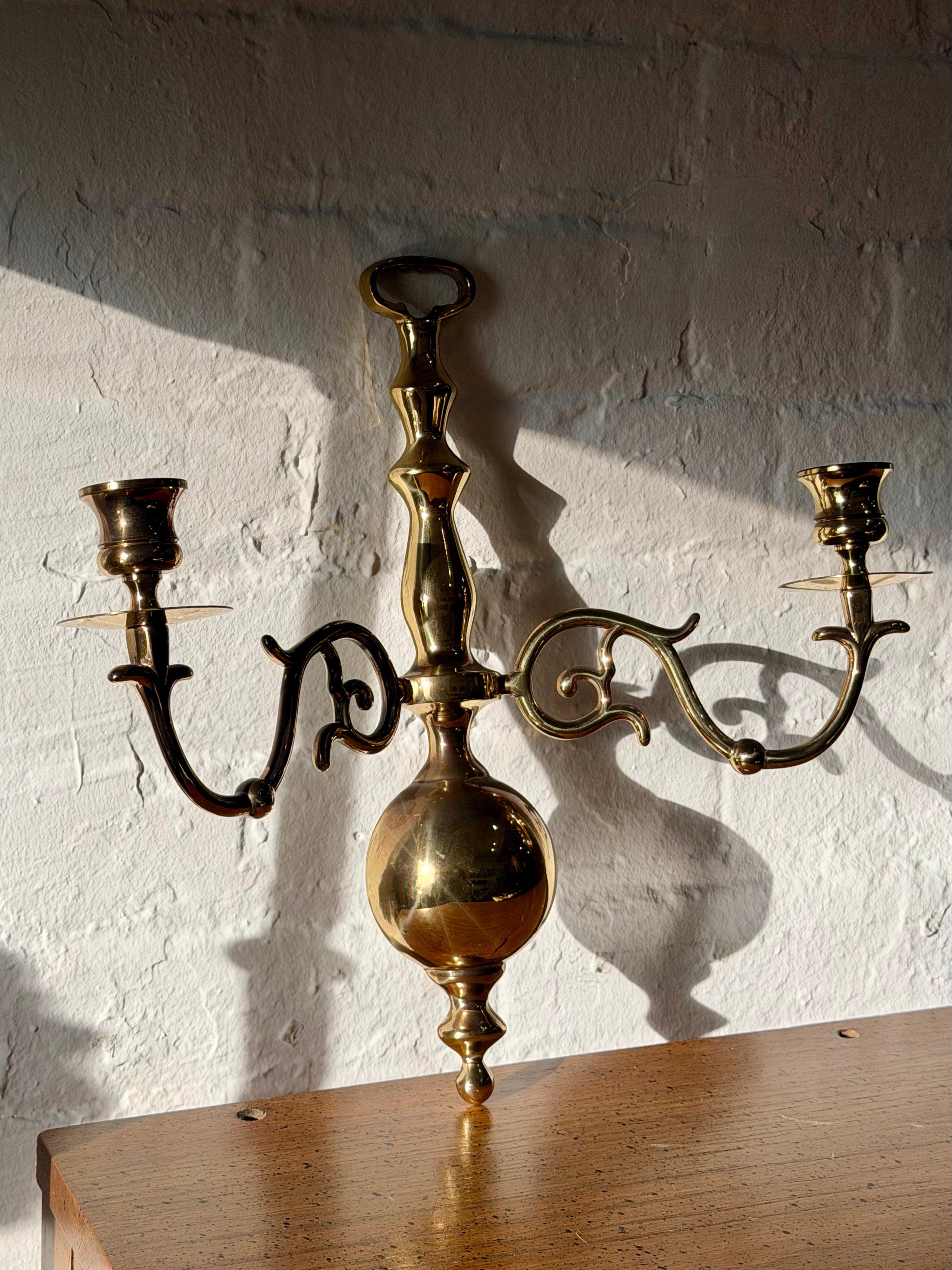 Brass Two Arm Candle Wall Sconce