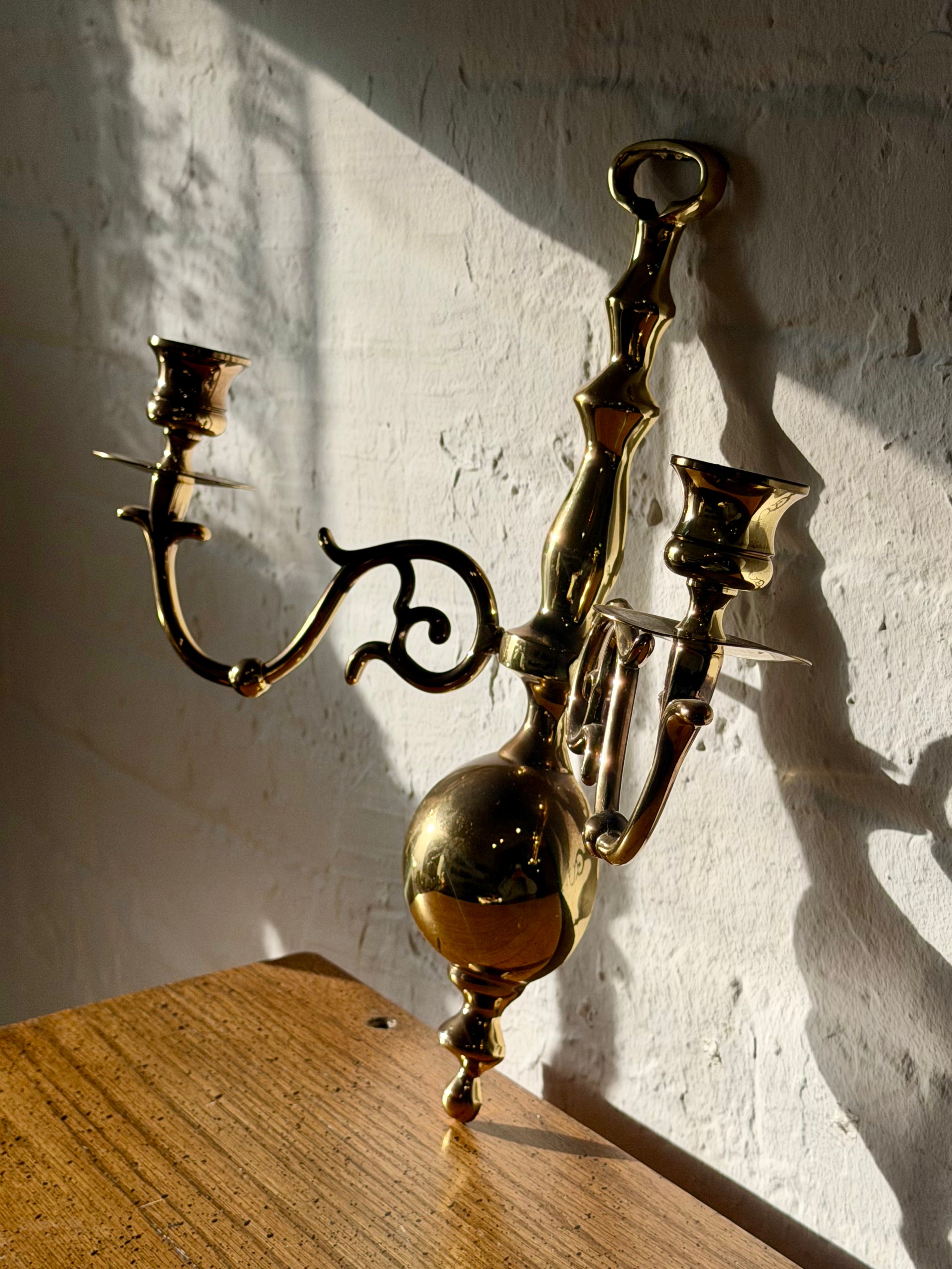 Brass Two Arm Candle Wall Sconce