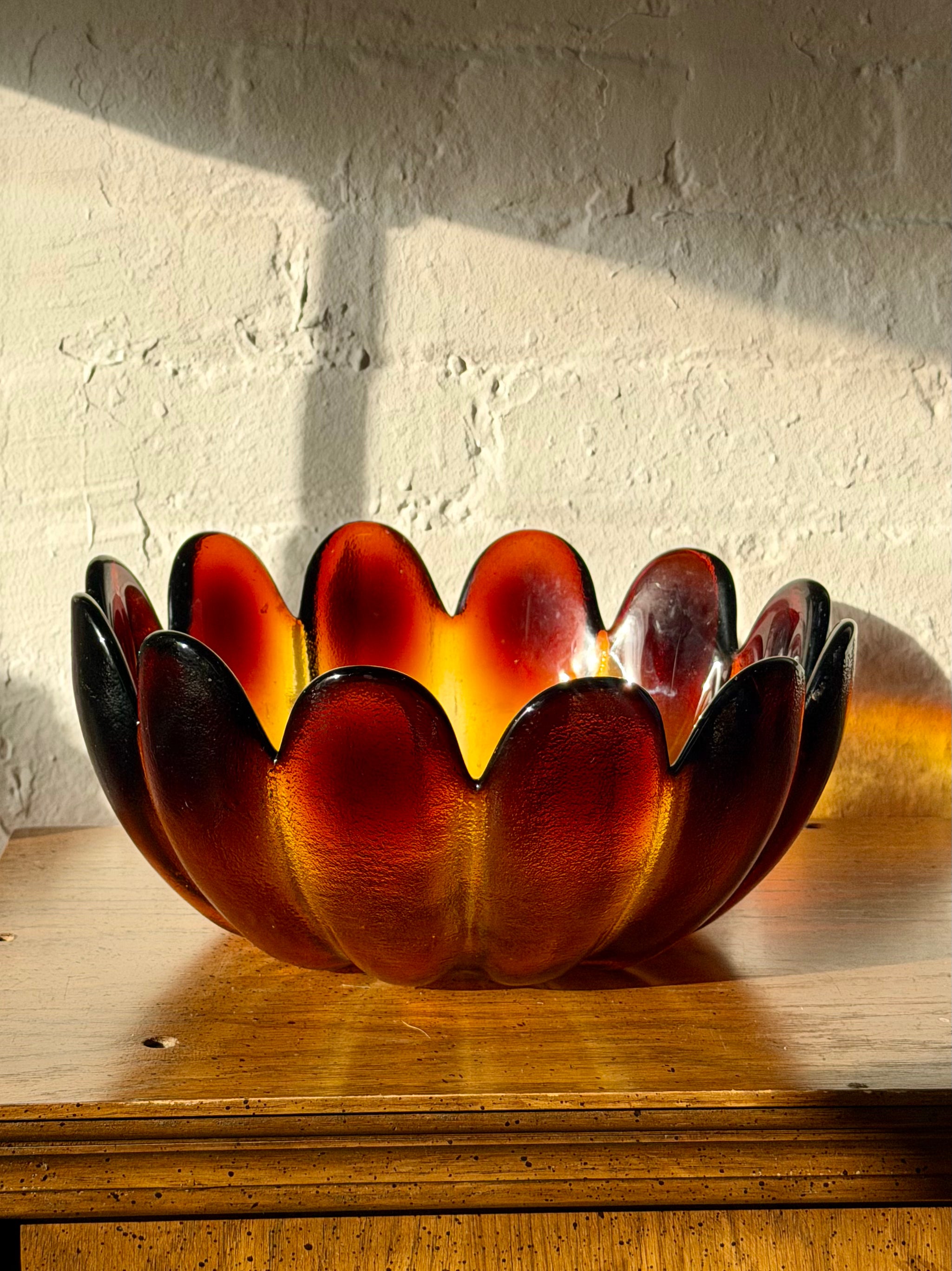Mid Century Glass Lotus Centerpiece Bowl