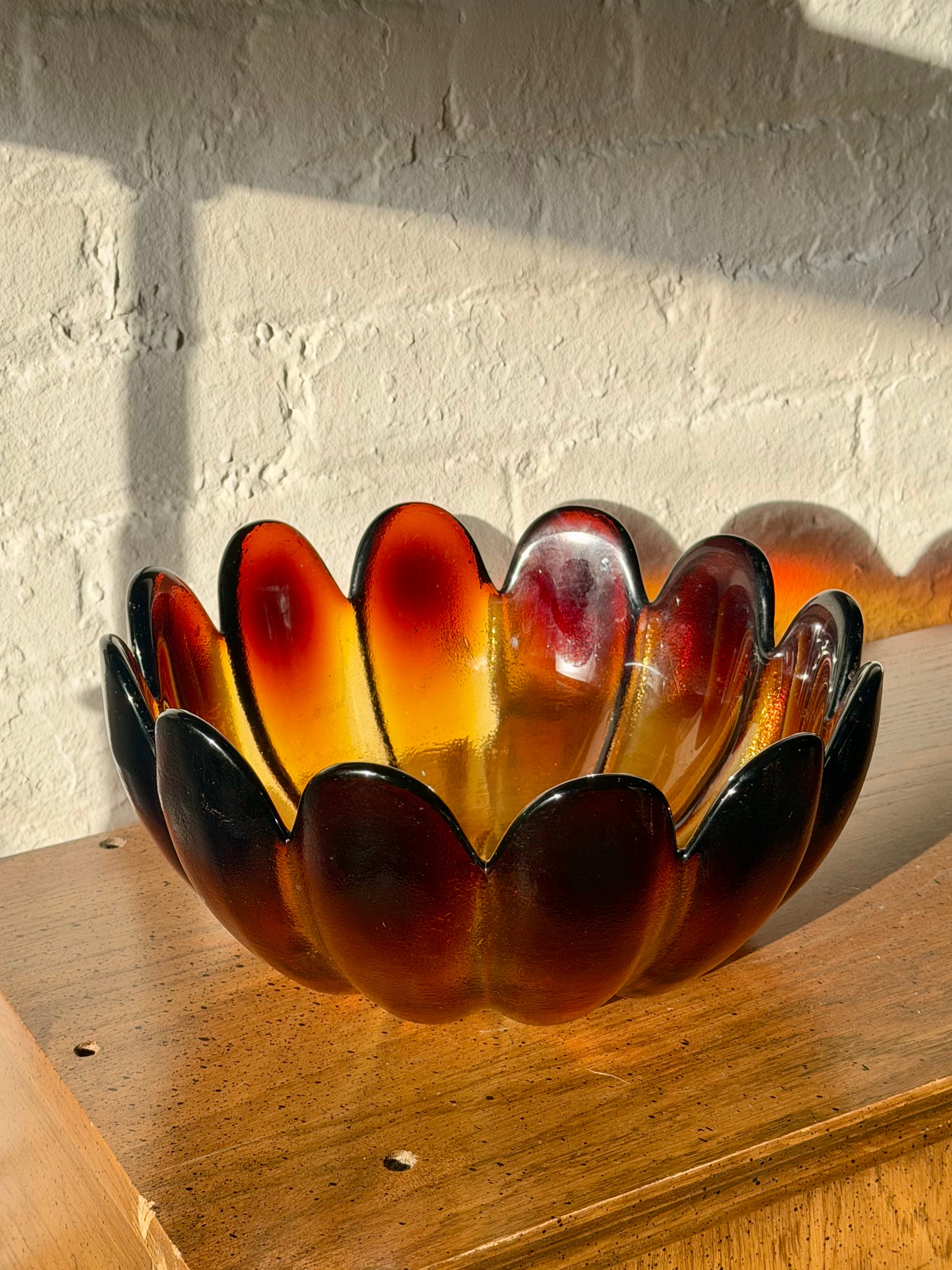 Mid Century Glass Lotus Centerpiece Bowl