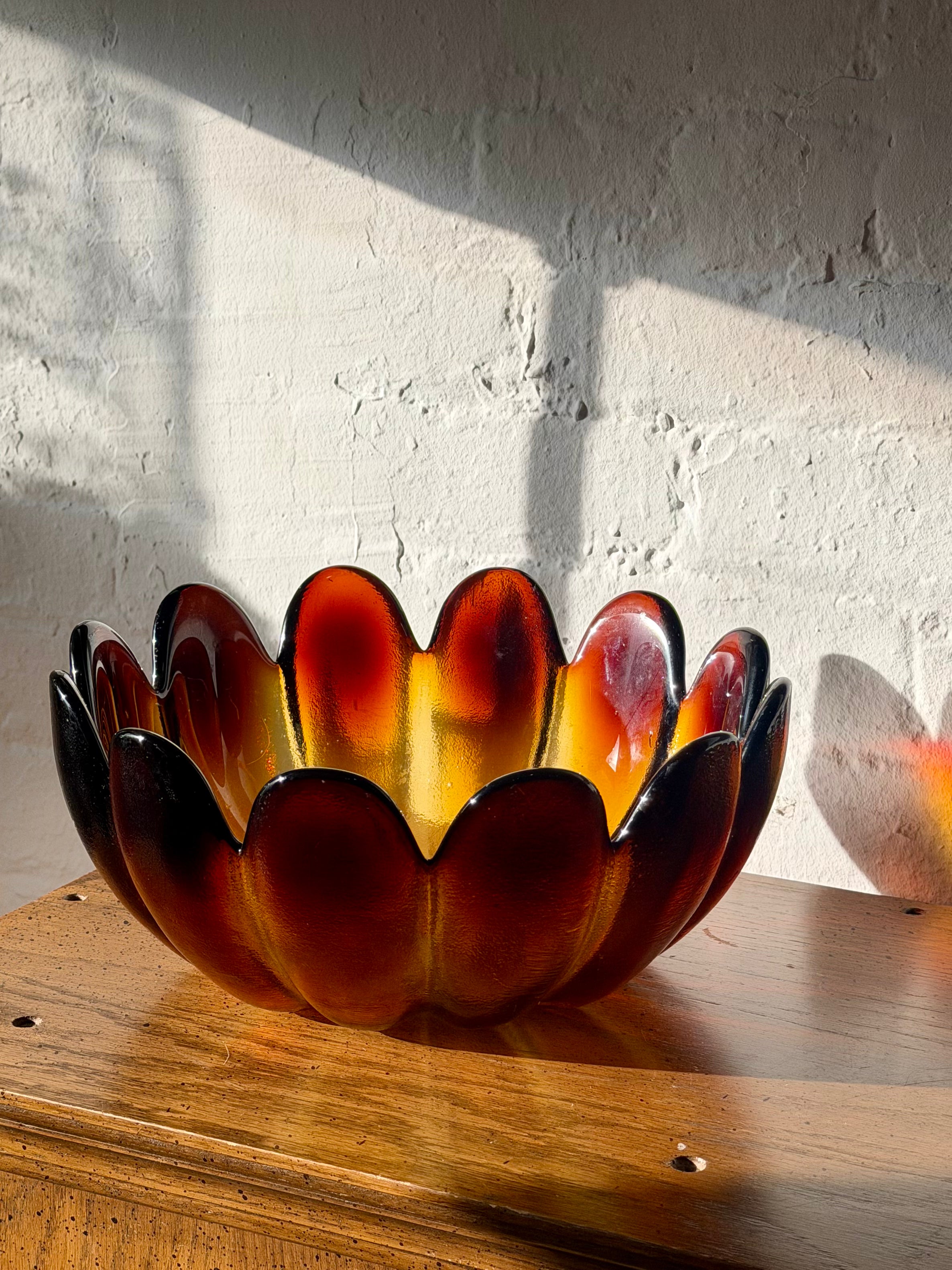 Mid Century Glass Lotus Centerpiece Bowl
