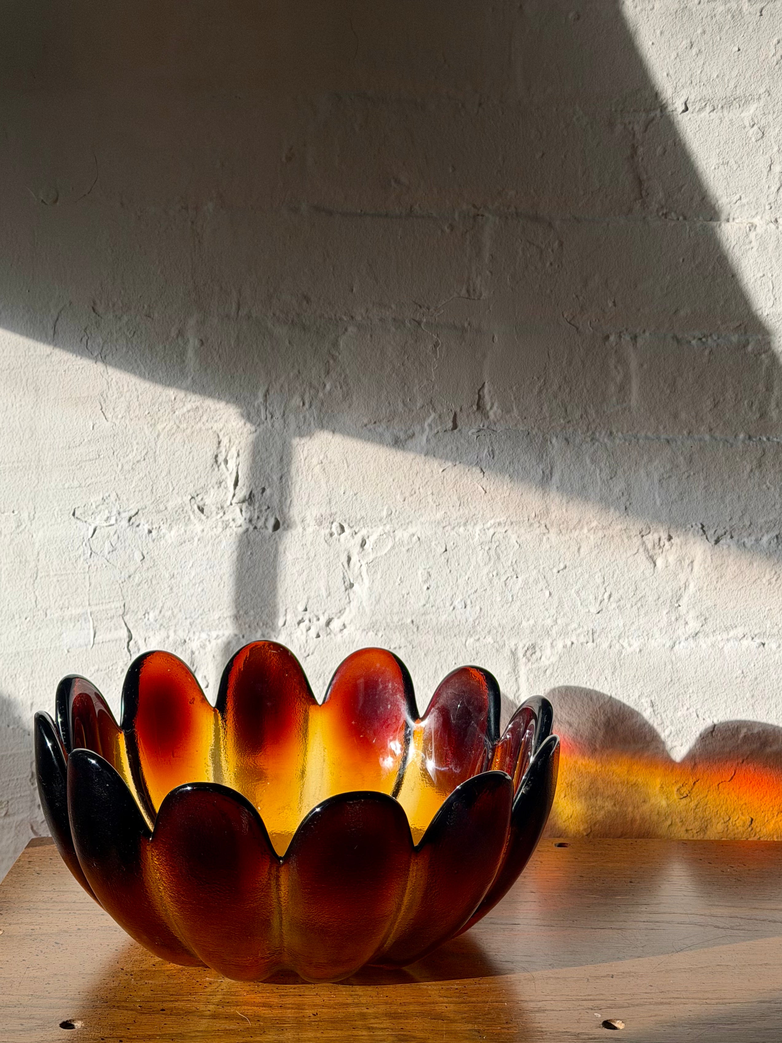 Mid Century Glass Lotus Centerpiece Bowl