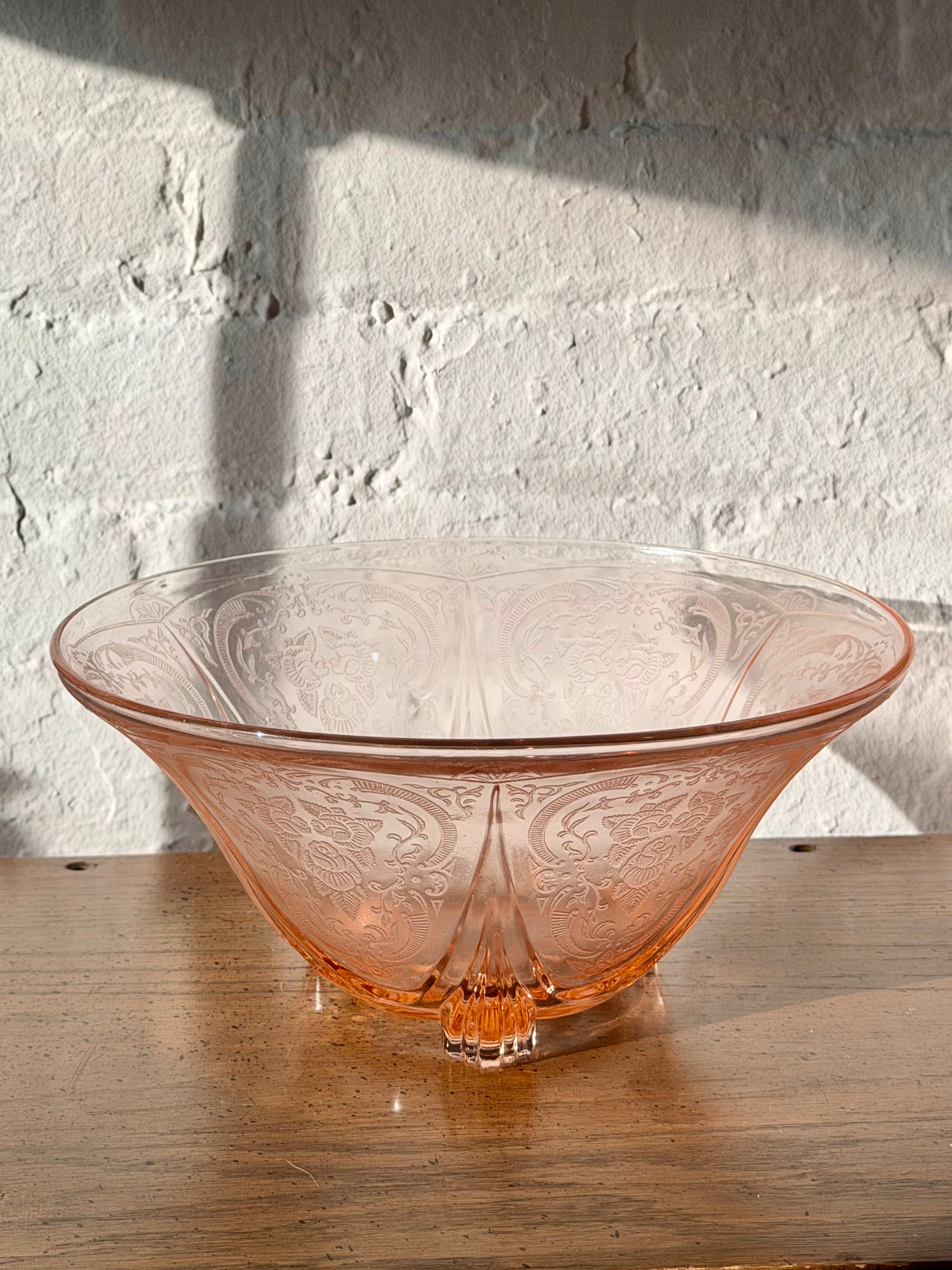 Royal Lace Pink Etched Glass Bowl