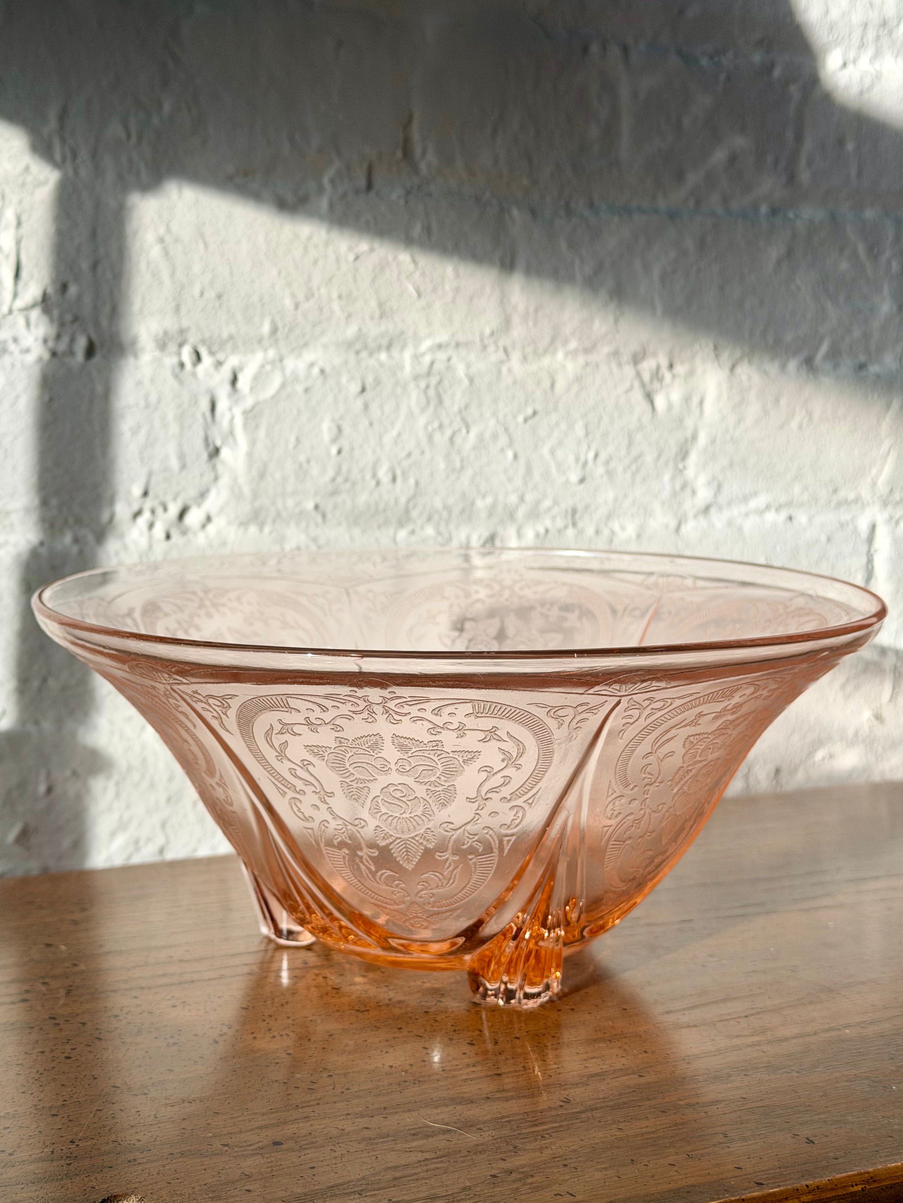 Royal Lace Pink Etched Glass Bowl
