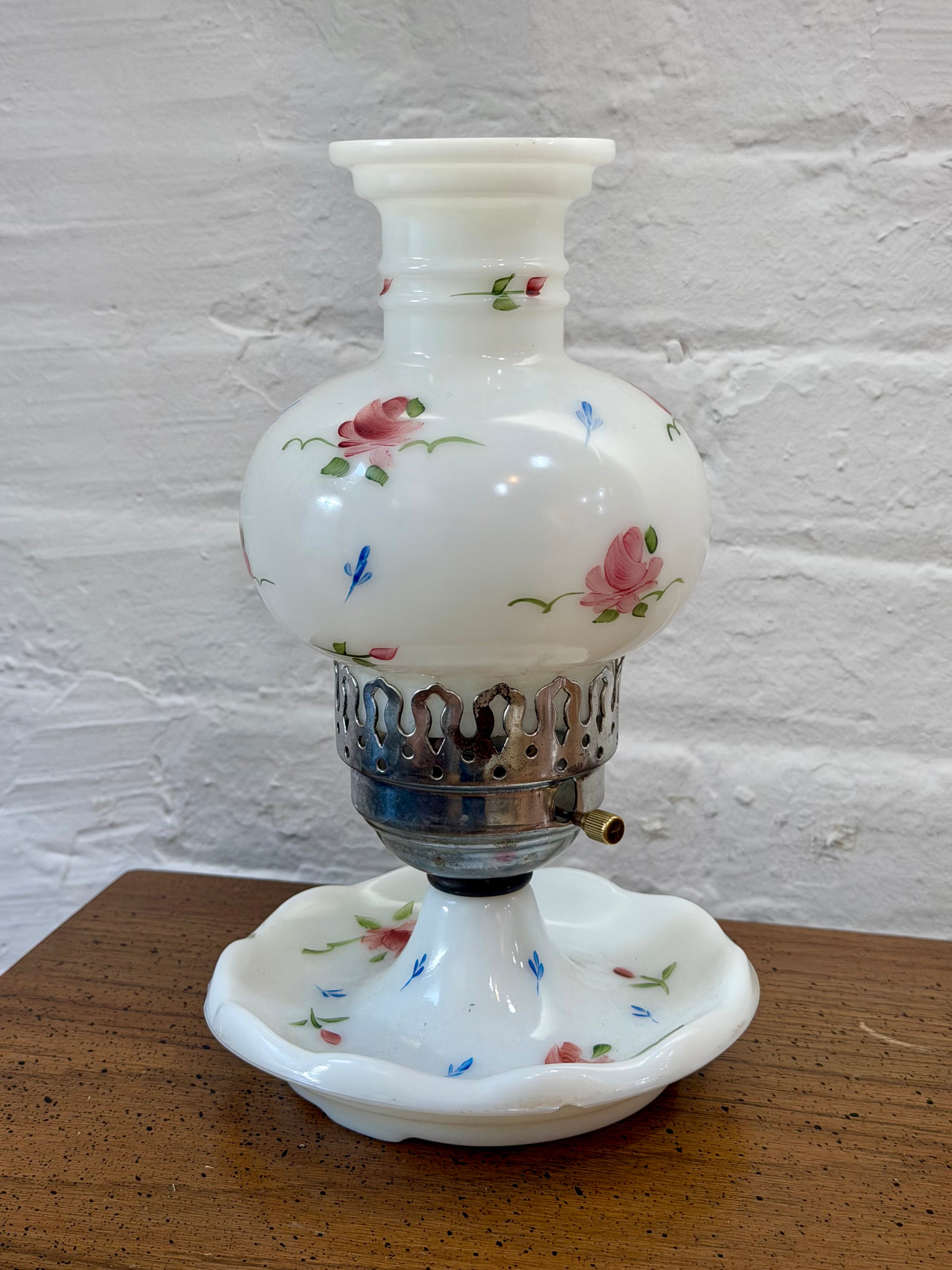 Hand Painted Floral Milk Glass Lamp