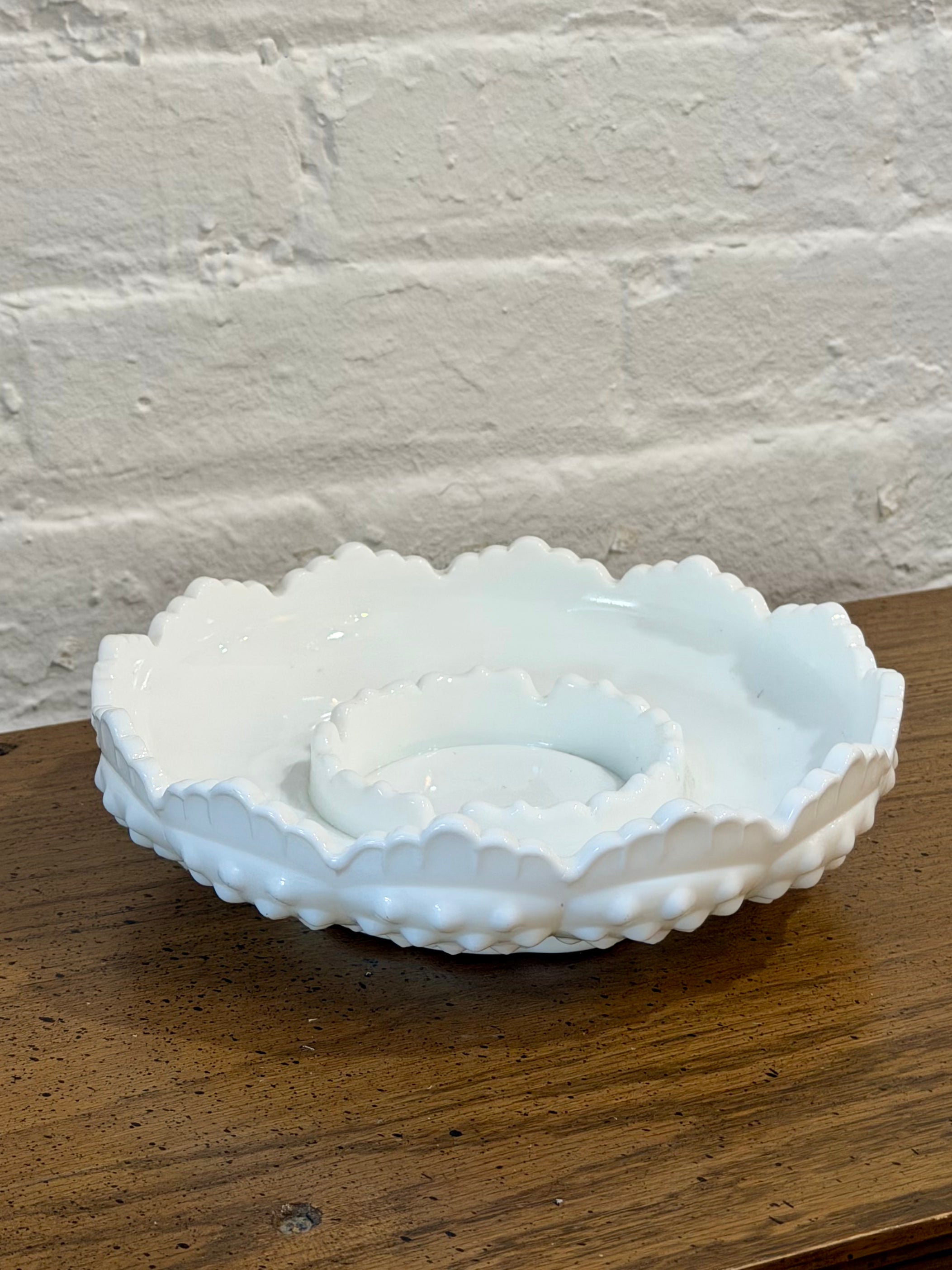 Scalloped Milk Glass Hobnail Ashtray