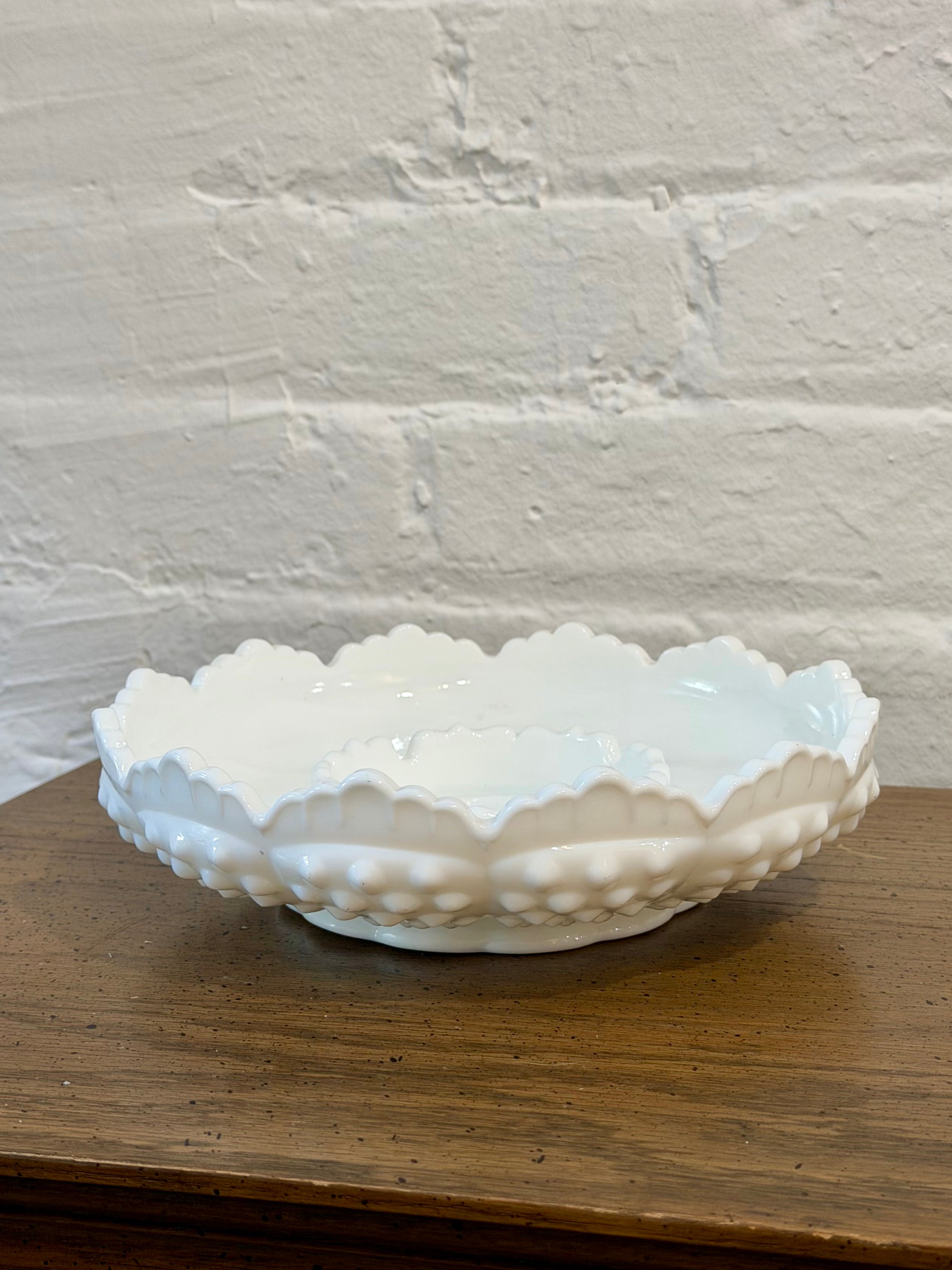 Scalloped Milk Glass Hobnail Ashtray