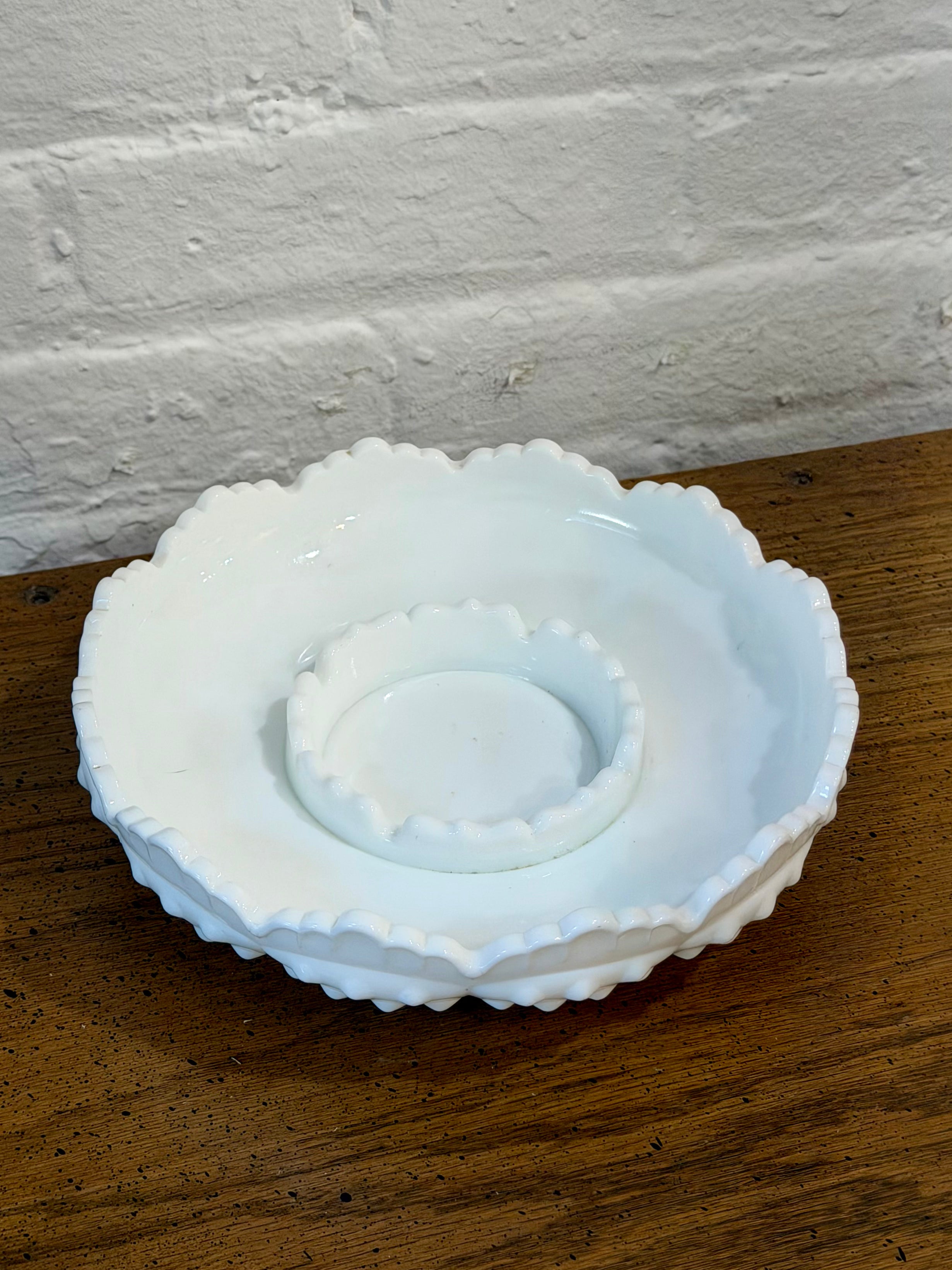 Scalloped Milk Glass Hobnail Ashtray