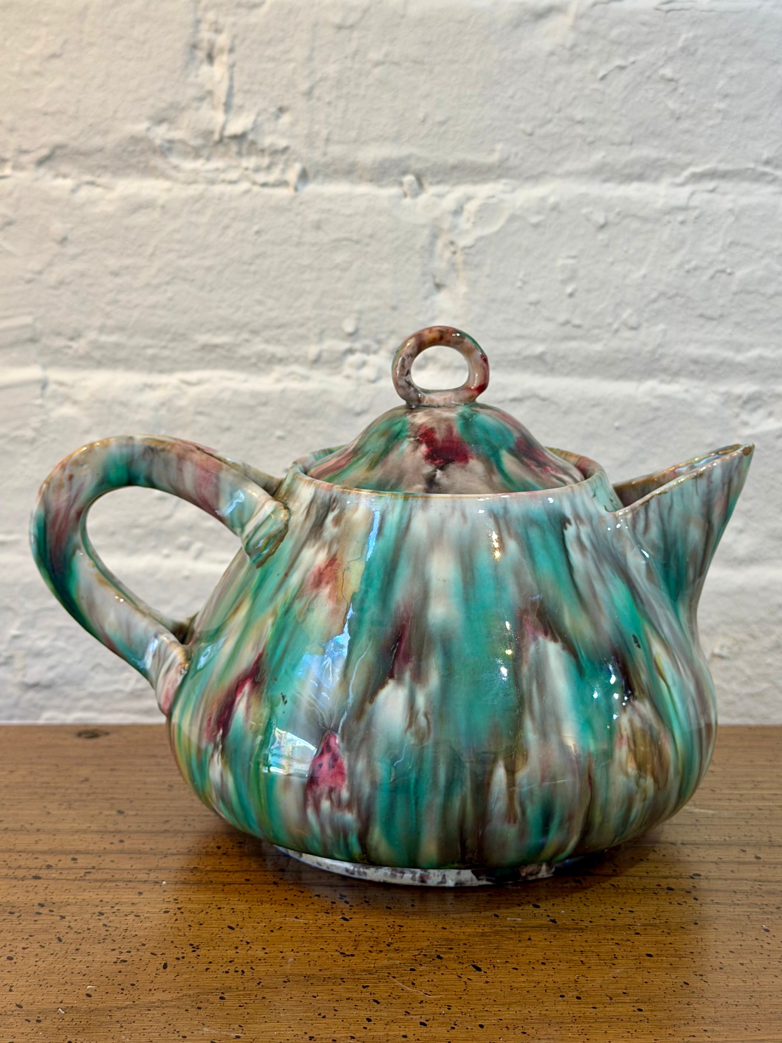 Majolica Ceramic Drip Glaze Teapot