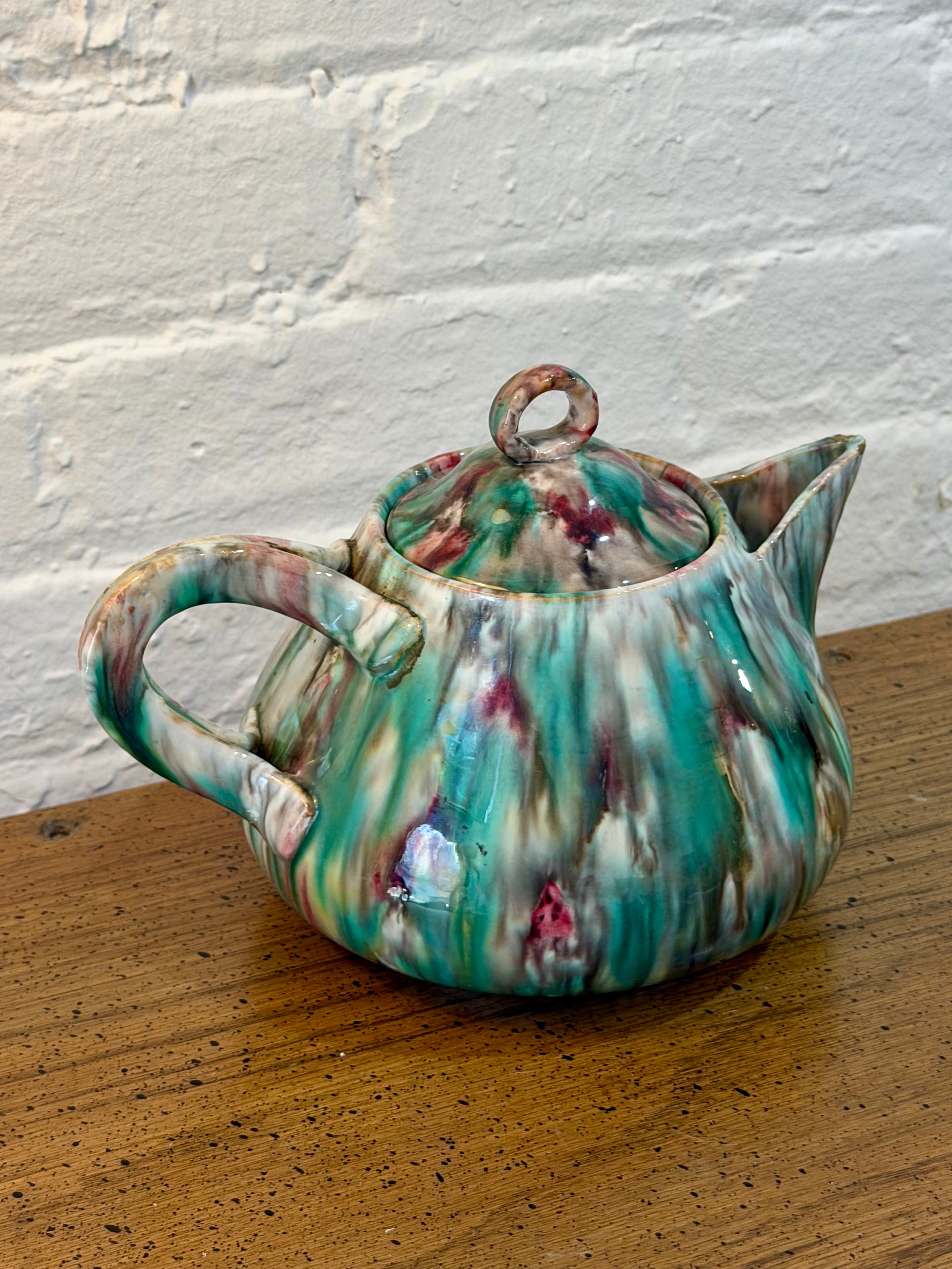 Majolica Ceramic Drip Glaze Teapot