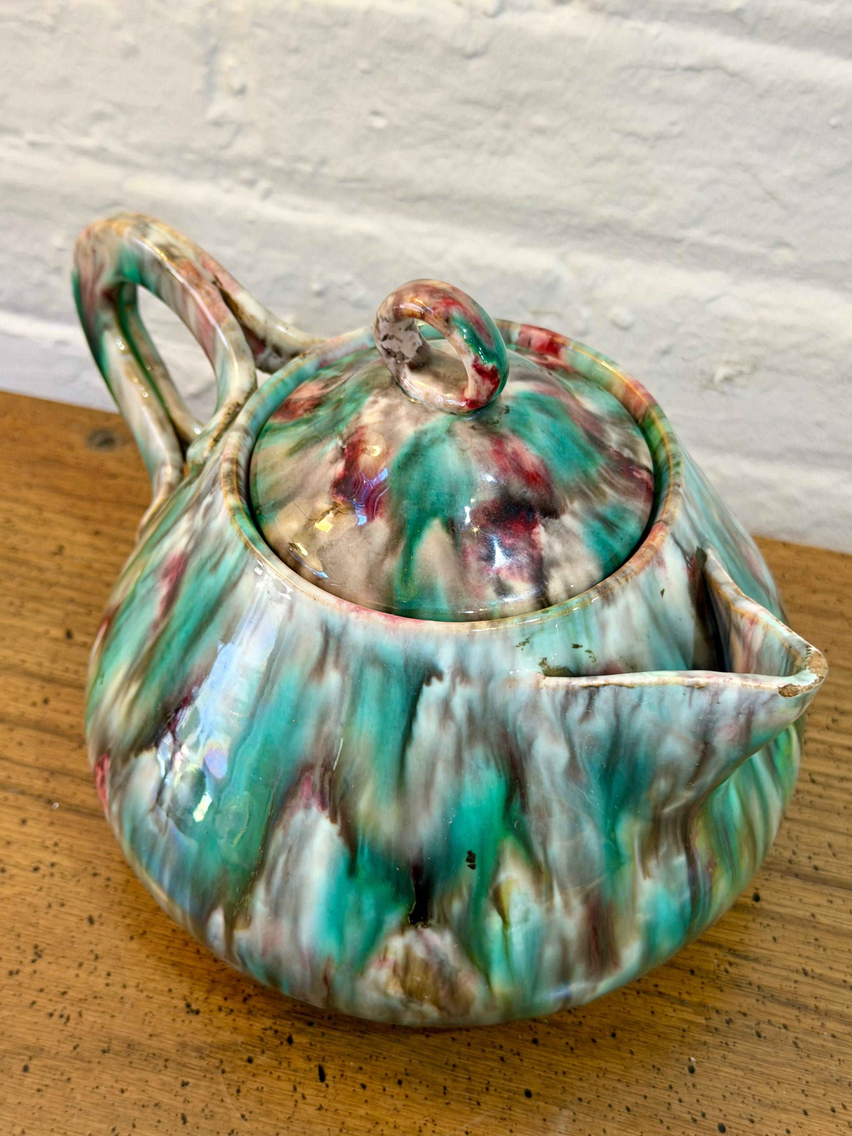 Majolica Ceramic Drip Glaze Teapot