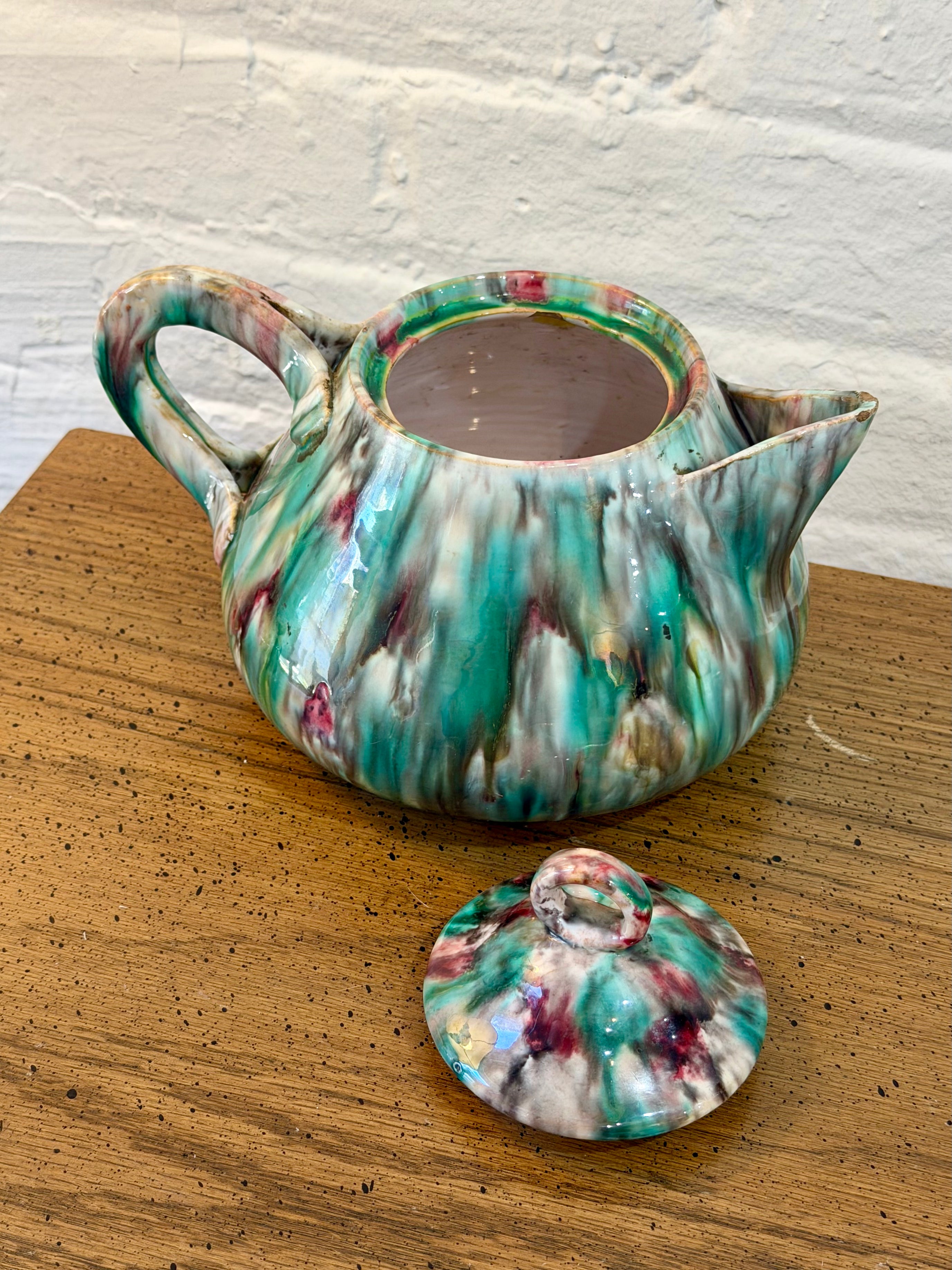Majolica Ceramic Drip Glaze Teapot