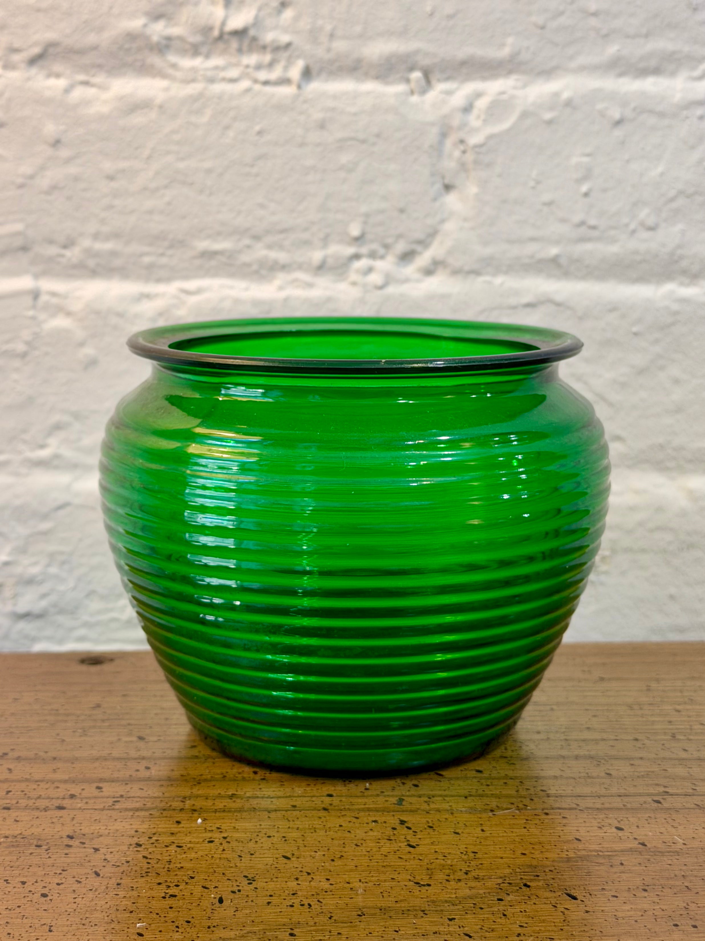 Green Glass Wide Rimmed Vase