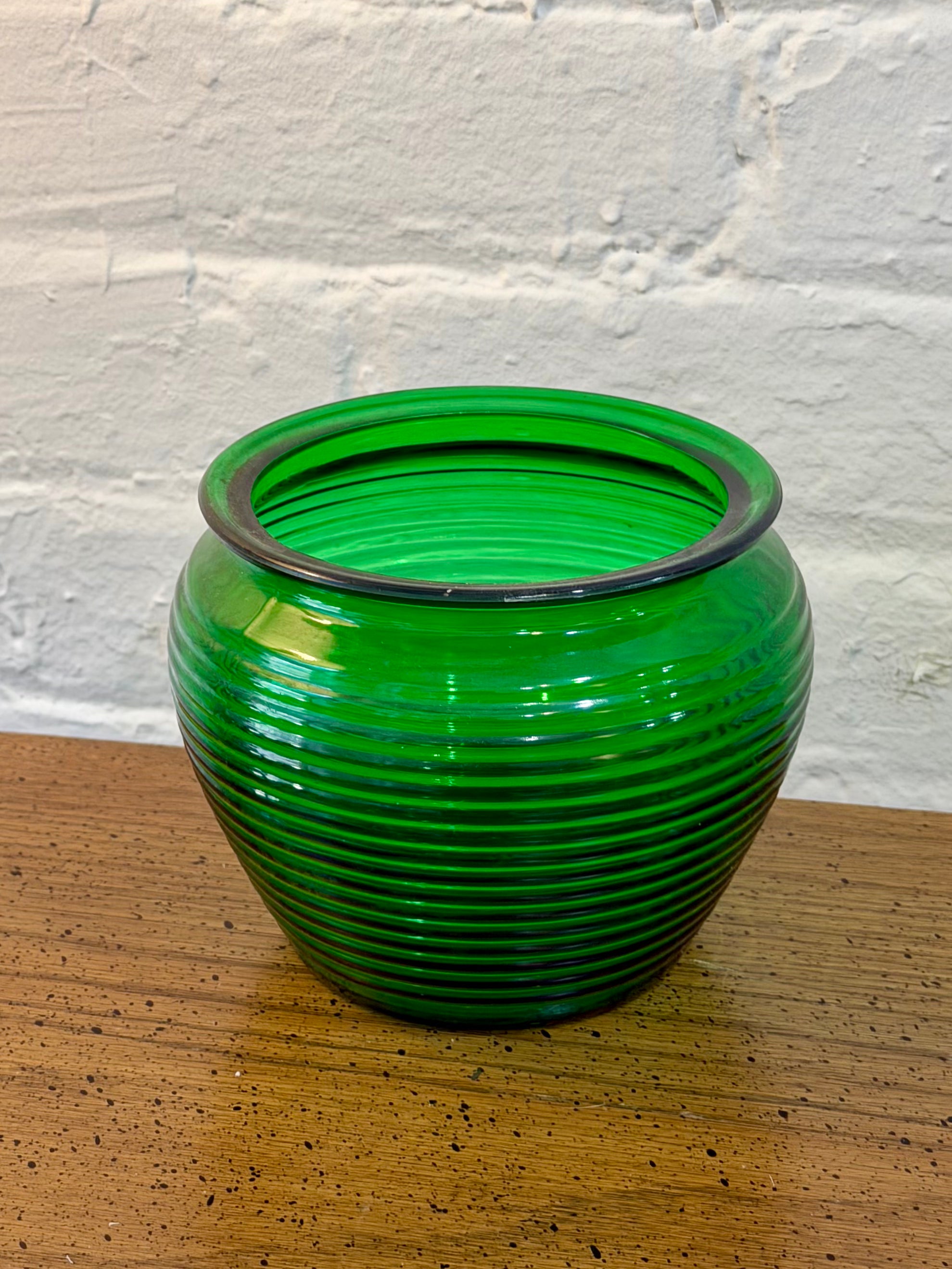 Green Glass Wide Rimmed Vase