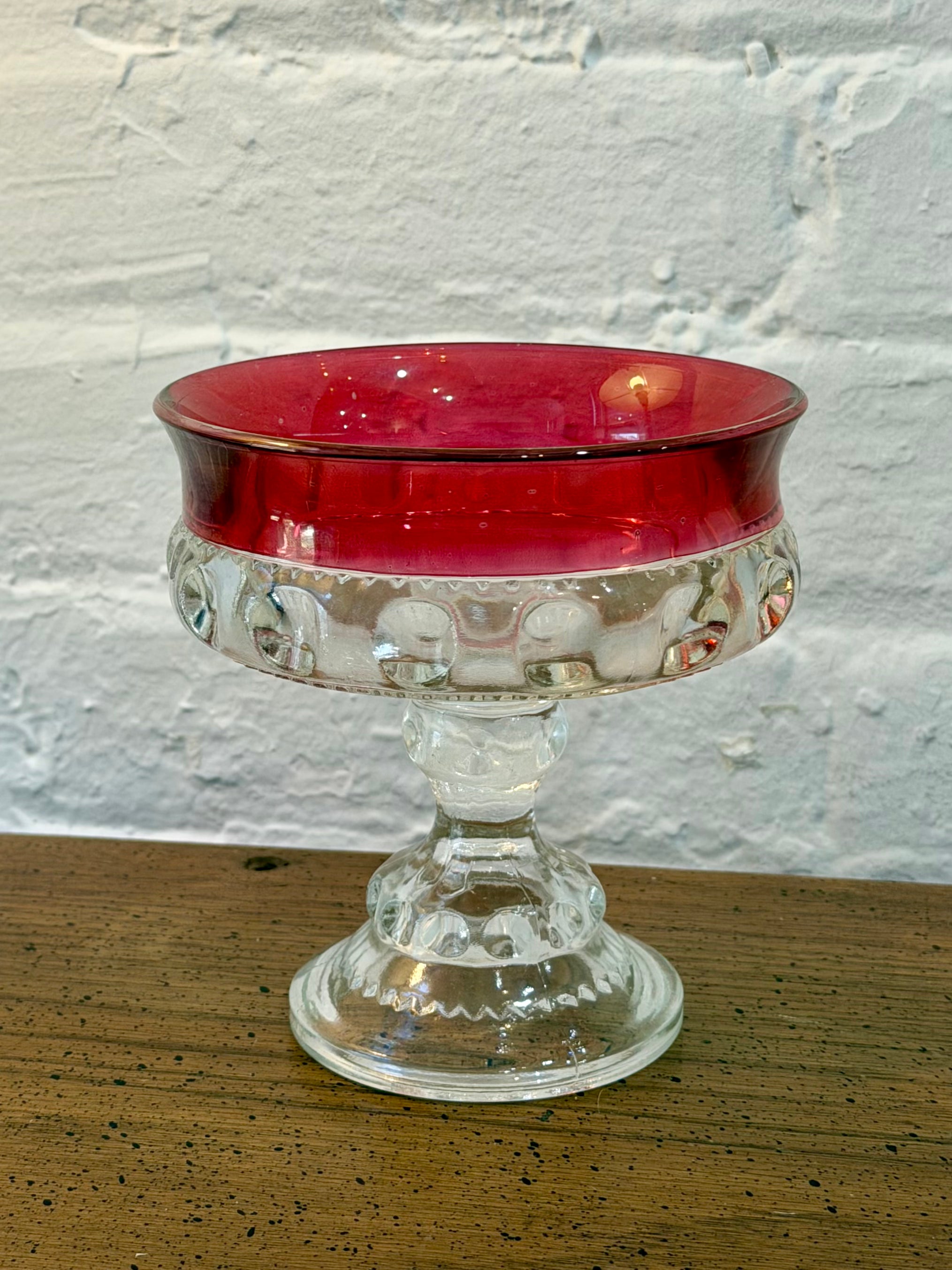 Cranberry Rim Thumbprint Pedestal Glass Compote