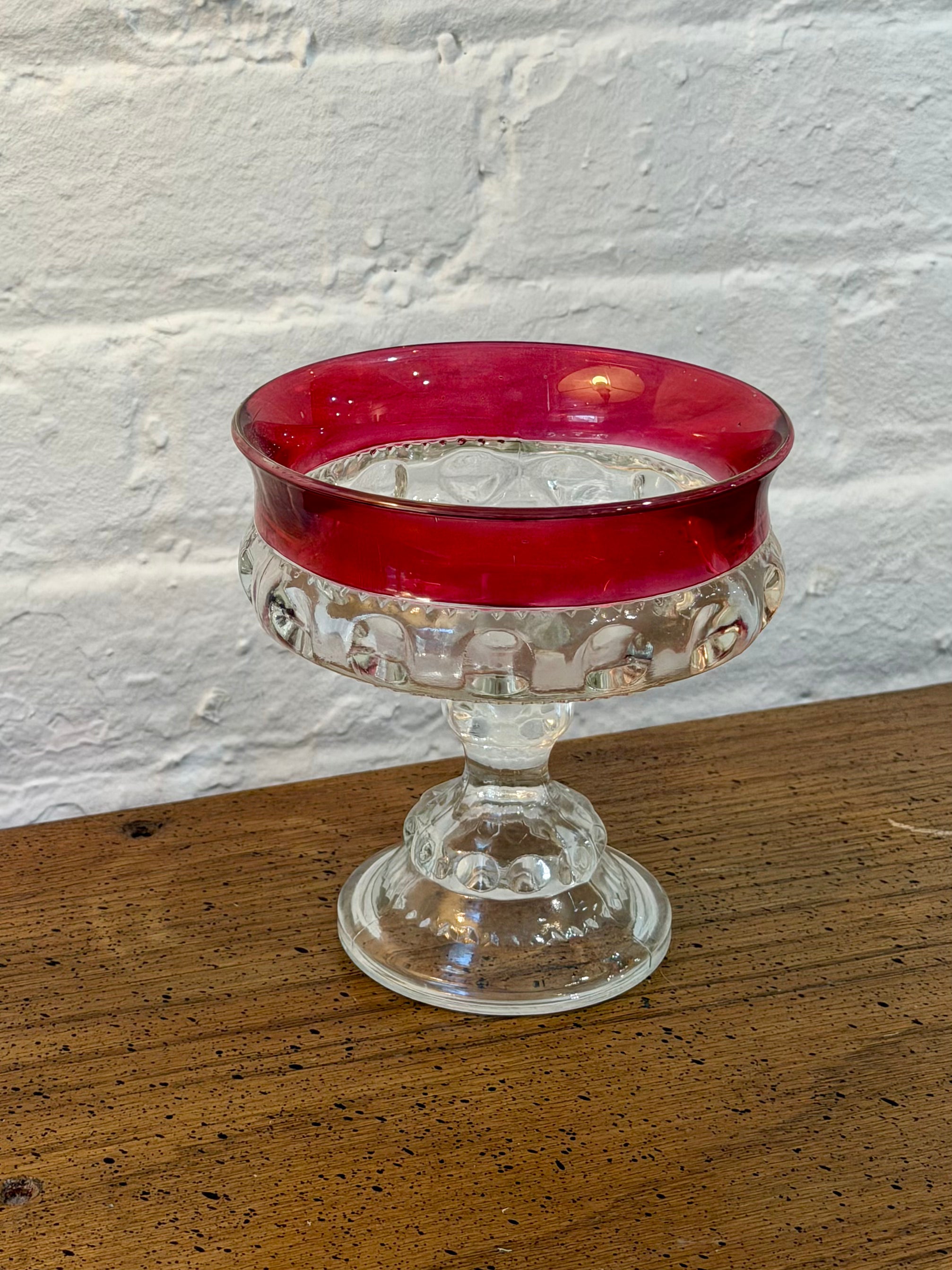 Cranberry Rim Thumbprint Pedestal Glass Compote