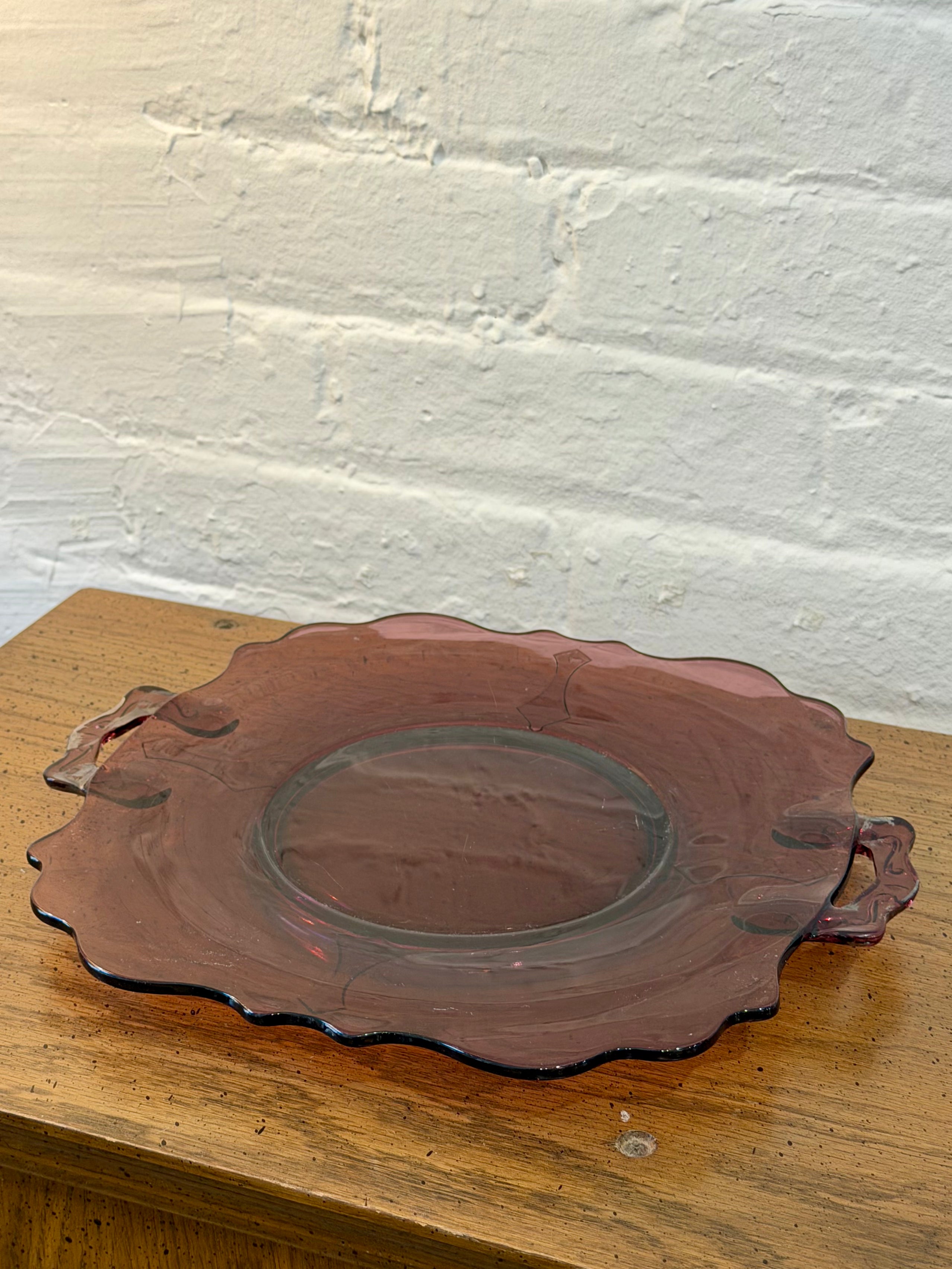 Amethyst Glass Handled Serving Dish