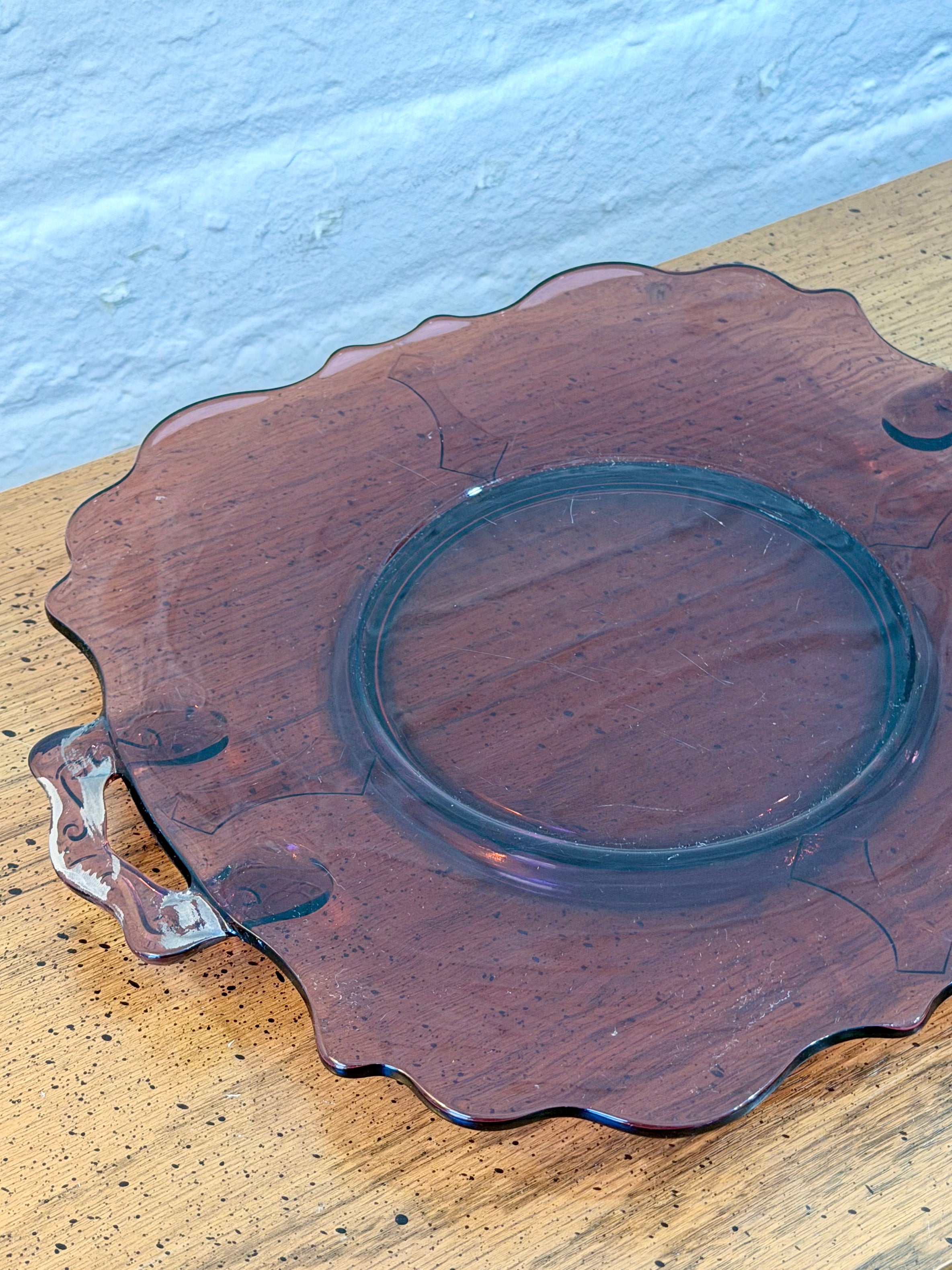 Amethyst Glass Handled Serving Dish