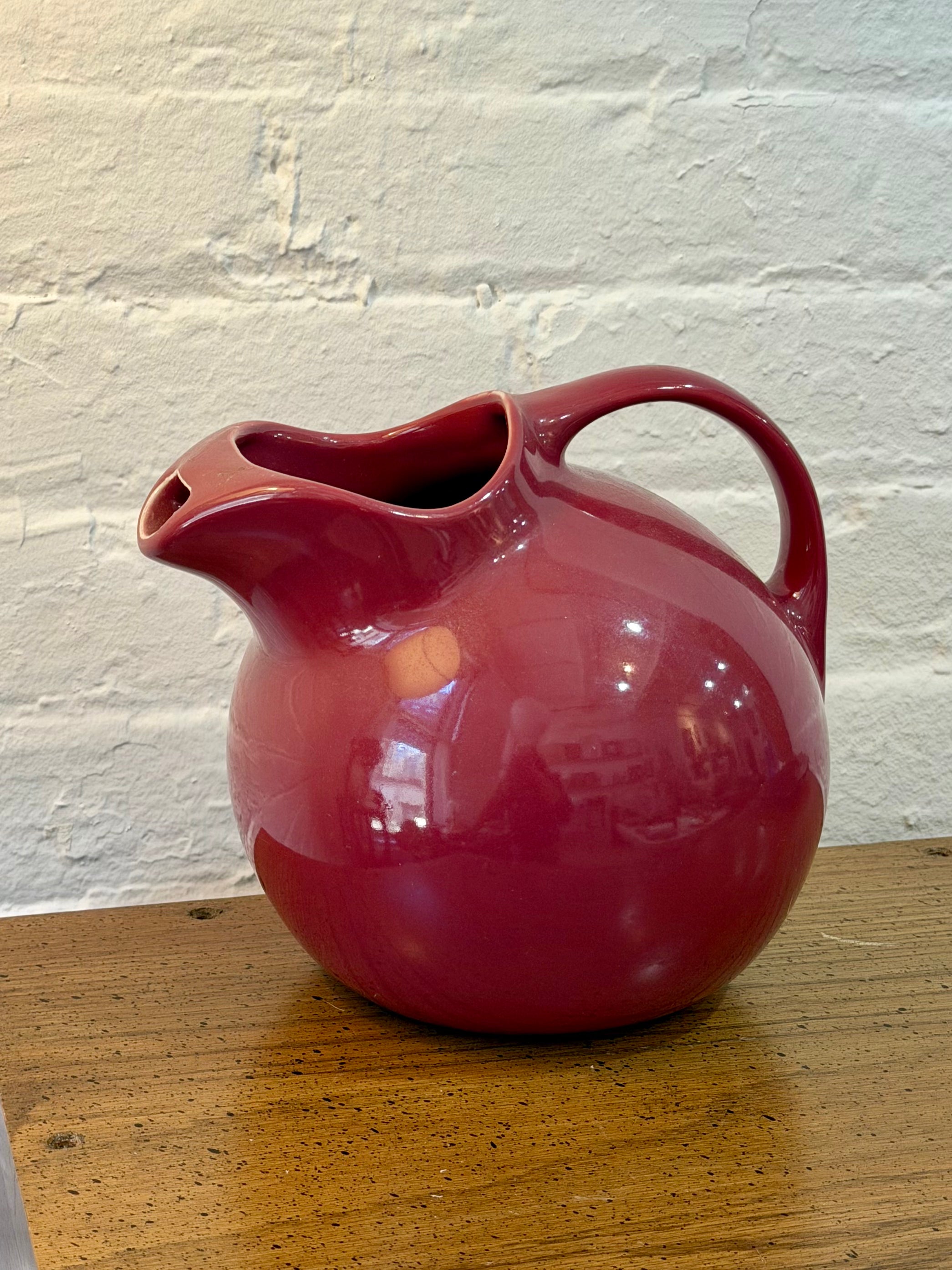Hall Pottery Burgundy Tilted Ball Pitcher