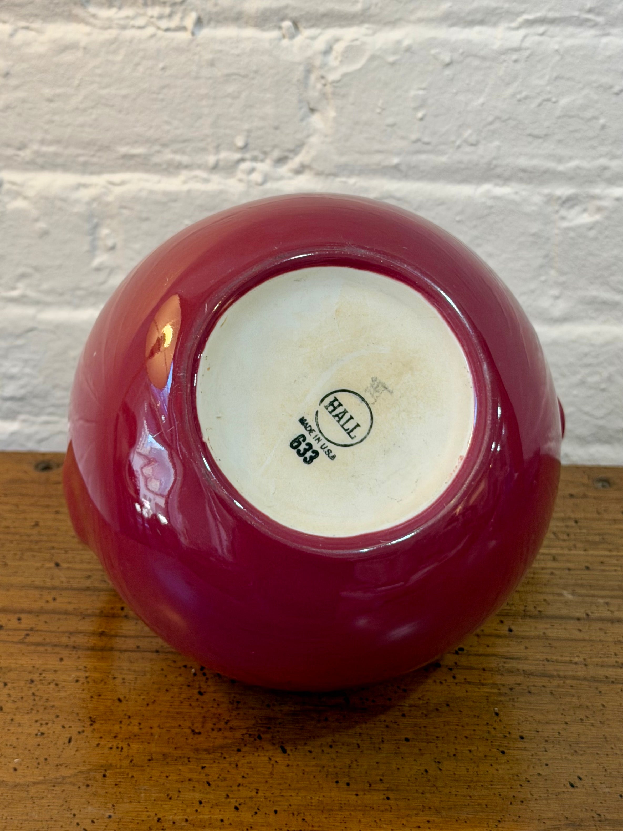 Hall Pottery Burgundy Tilted Ball Pitcher