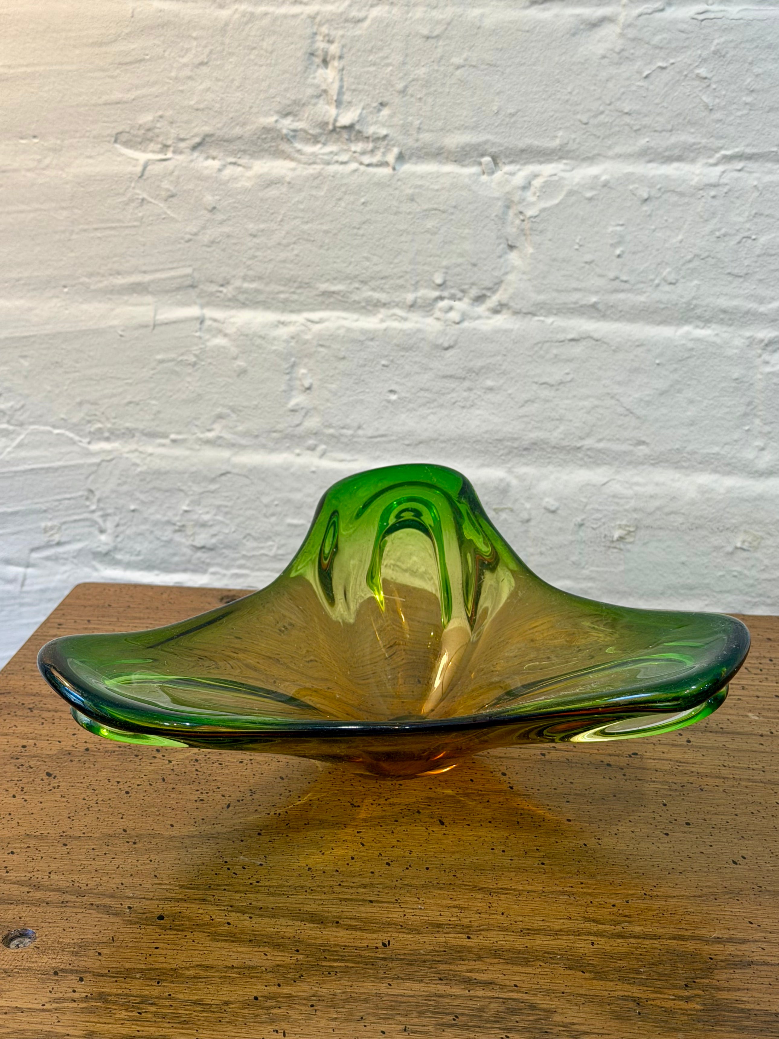 Murano Style Atomic Green Art Glass Ashtray