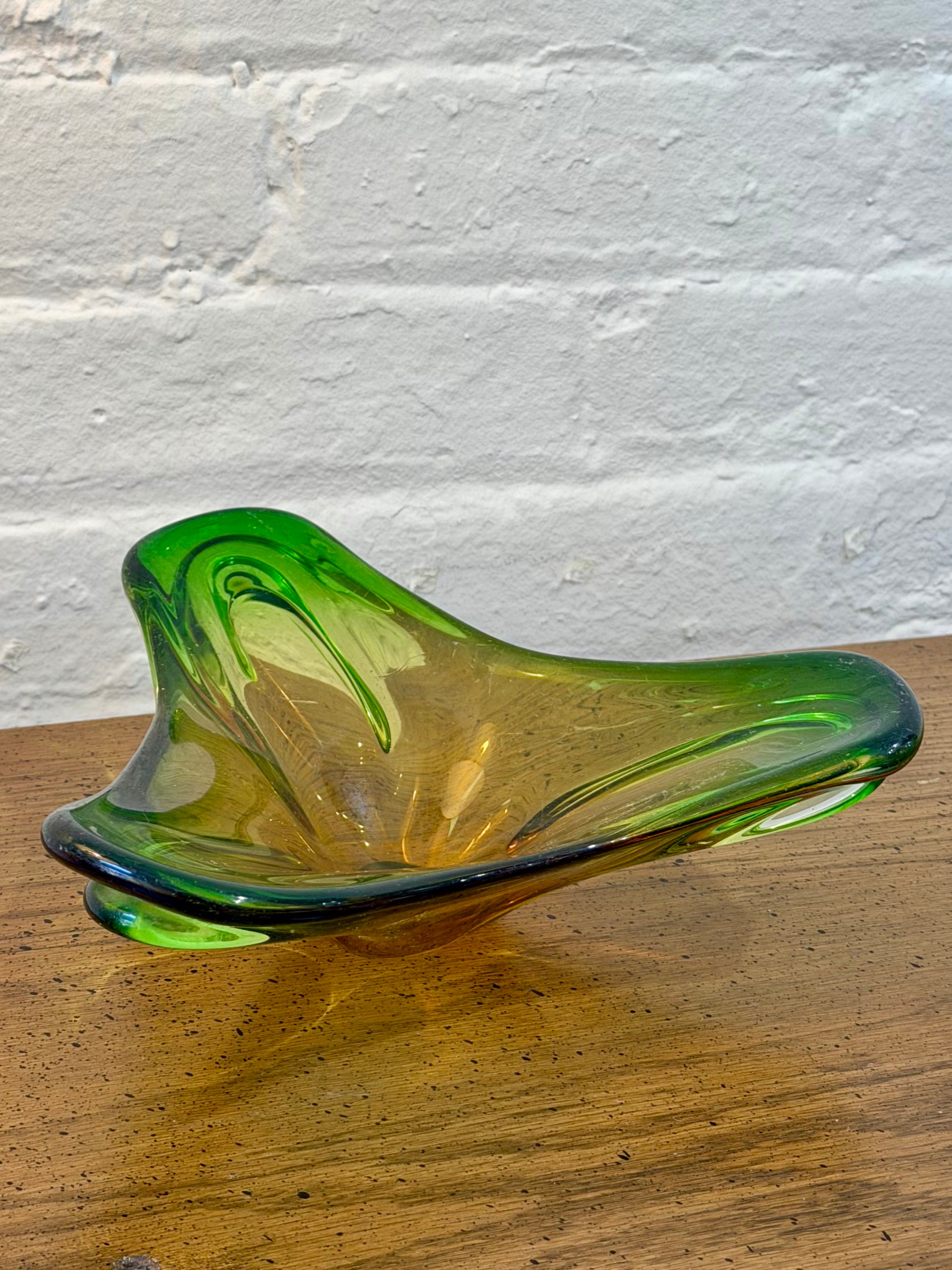 Murano Style Atomic Green Art Glass Ashtray