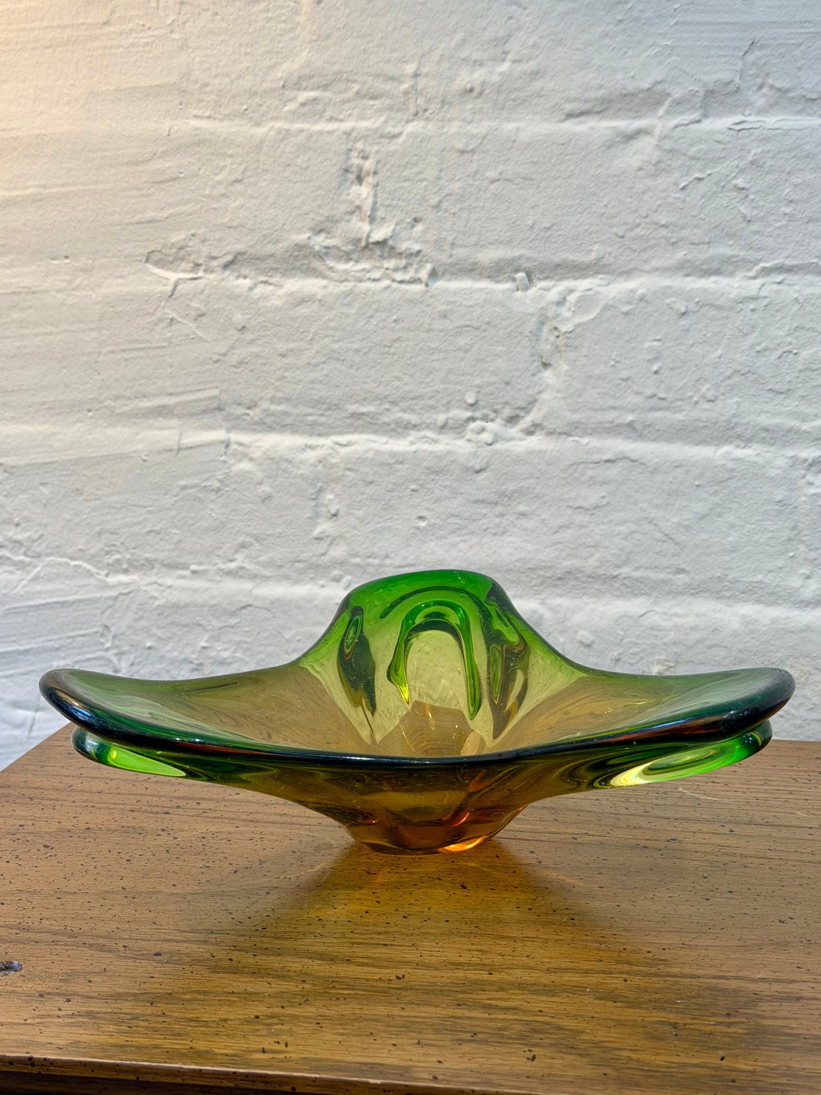 Murano Style Atomic Green Art Glass Ashtray