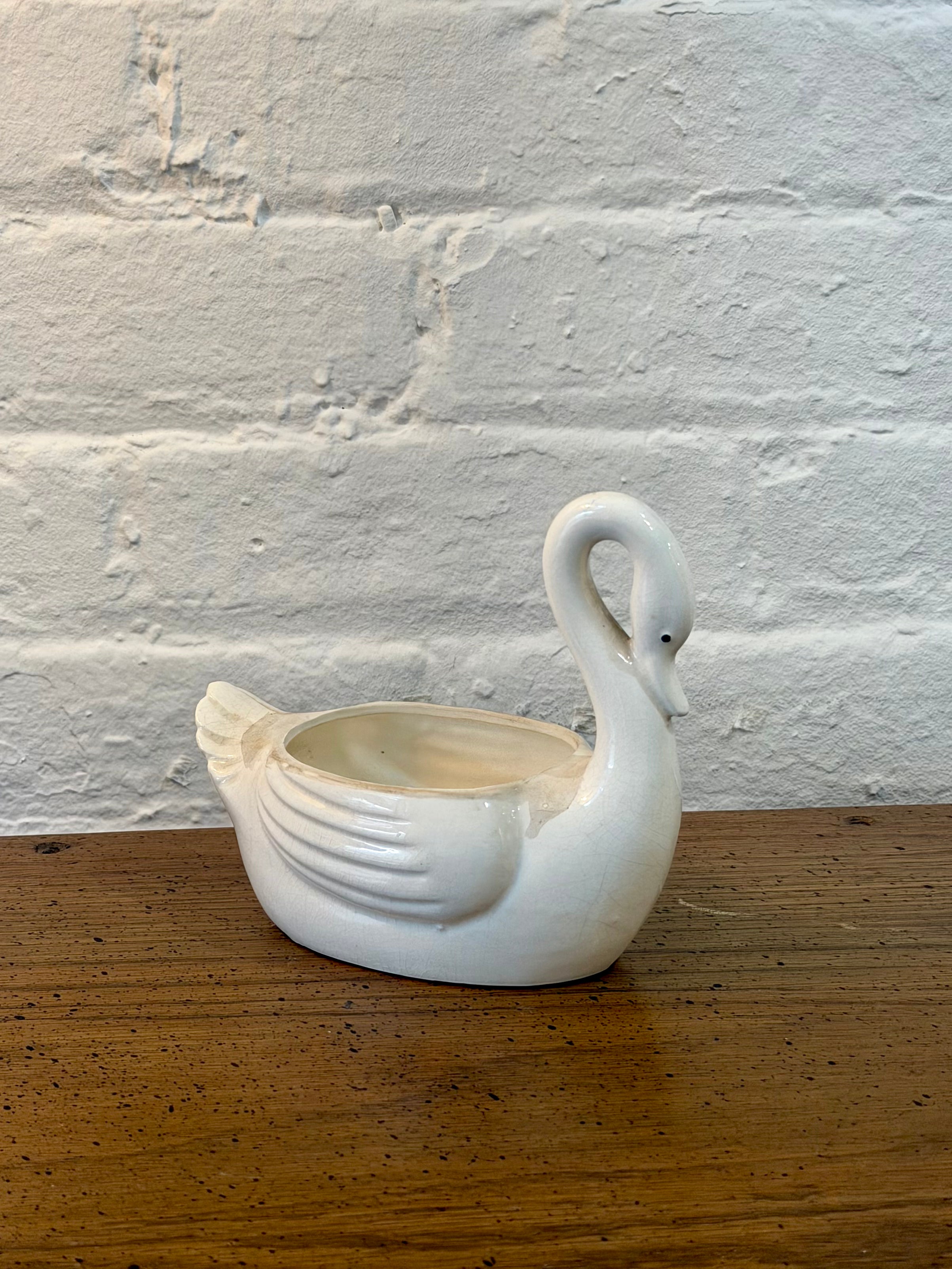 Ivory Ceramic Swan Planter
