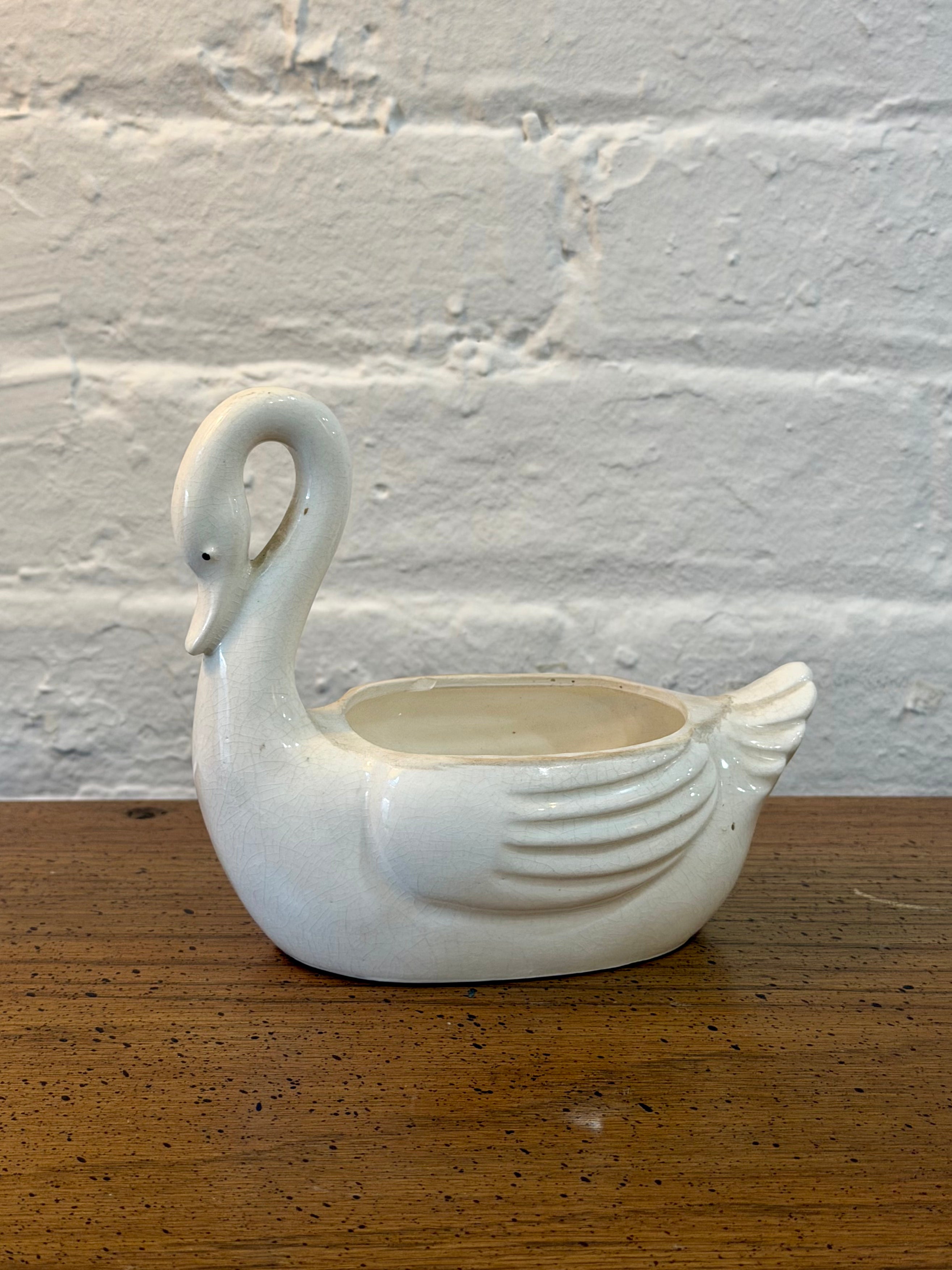 Ivory Ceramic Swan Planter