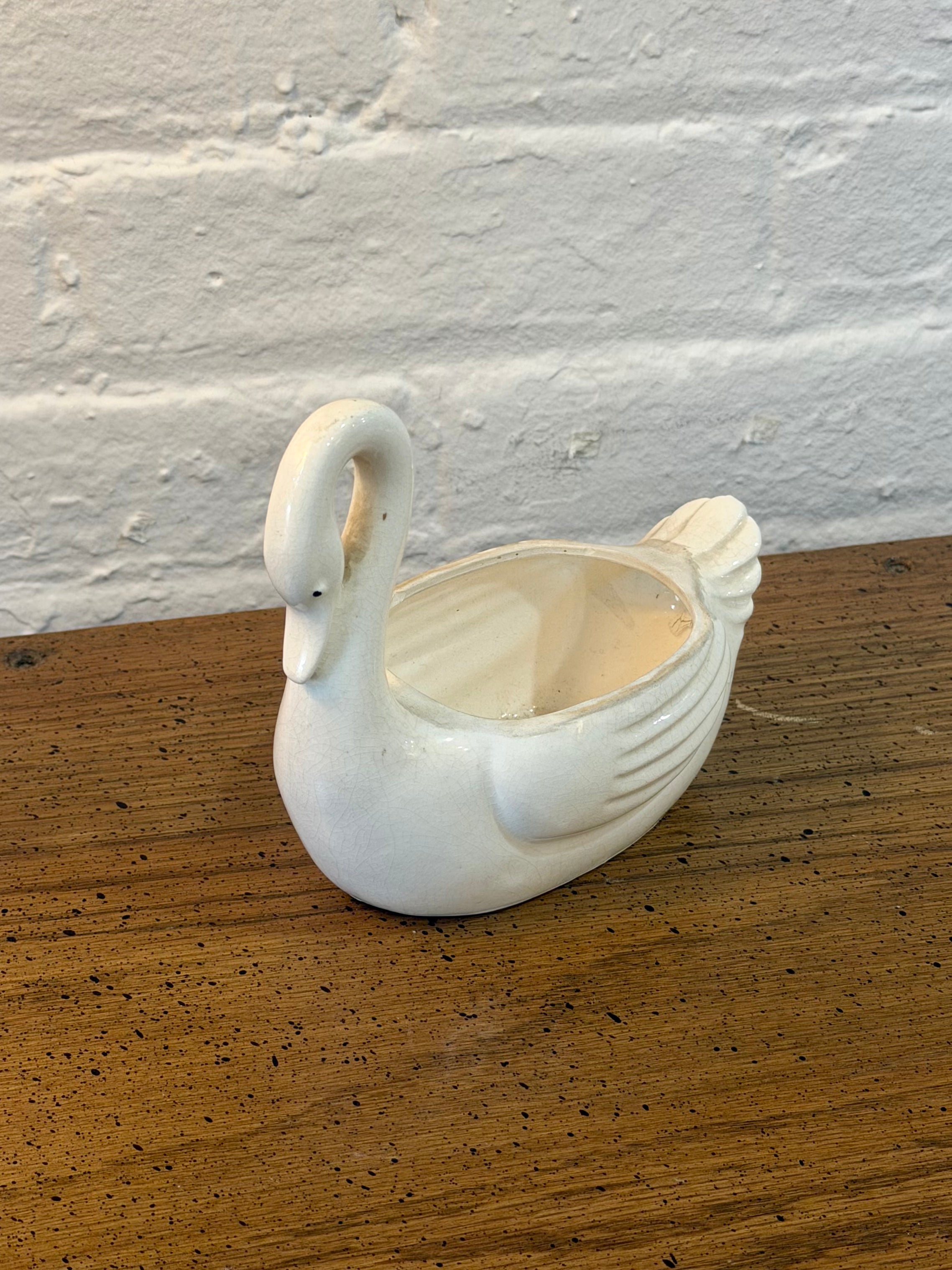 Ivory Ceramic Swan Planter