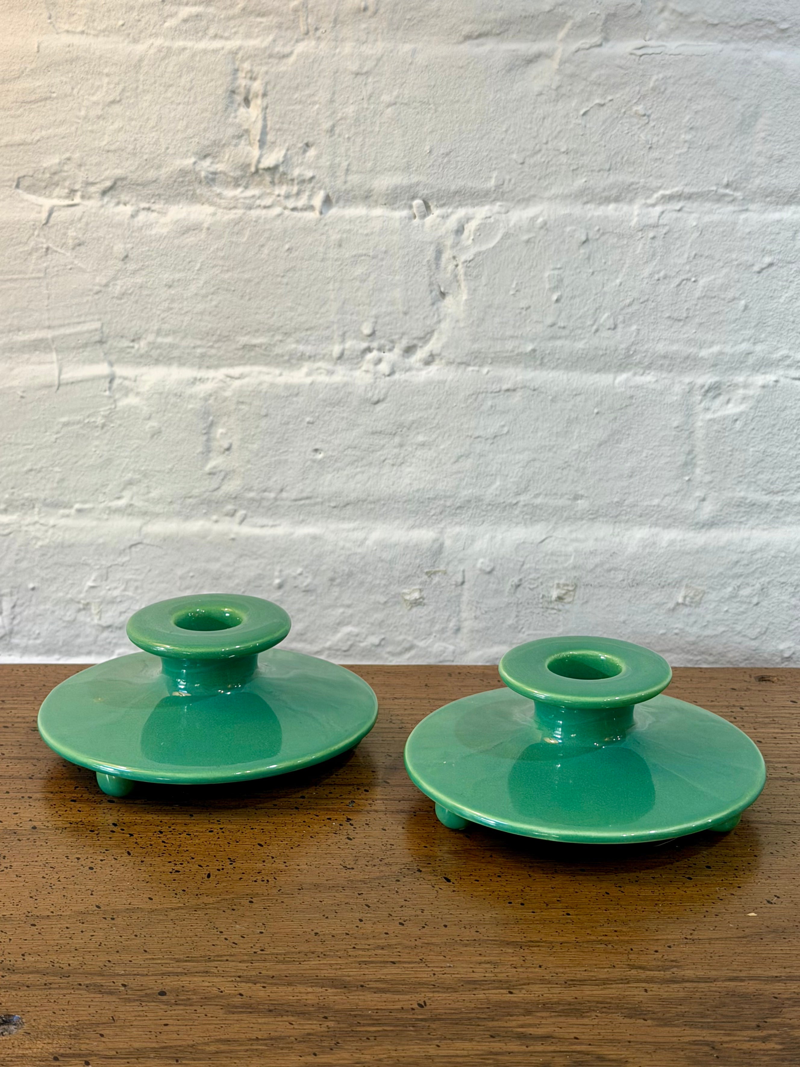 Pair of Ceramic Green Candle Holders