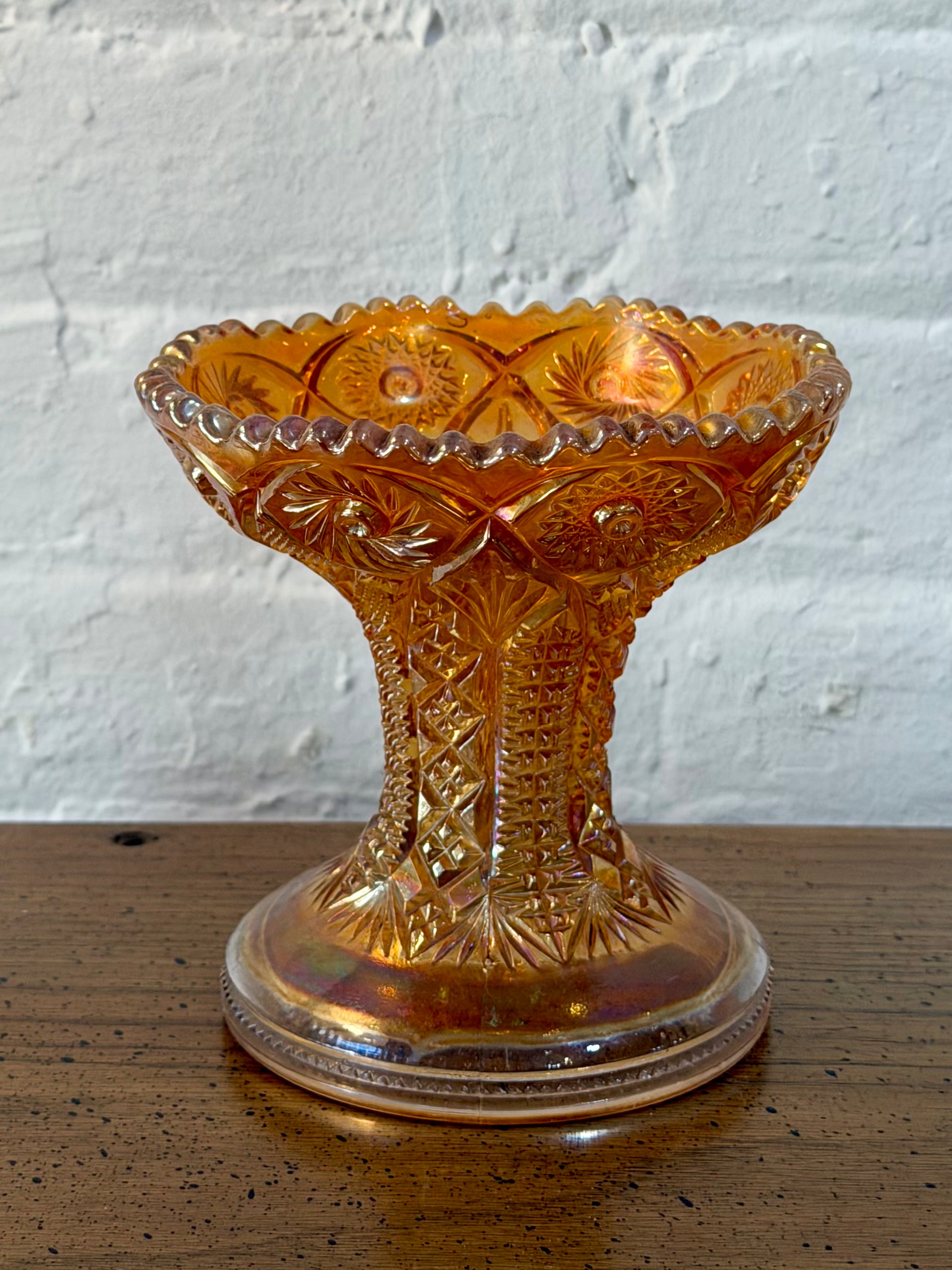 Marigold Carnival Glass Pedestal Vase