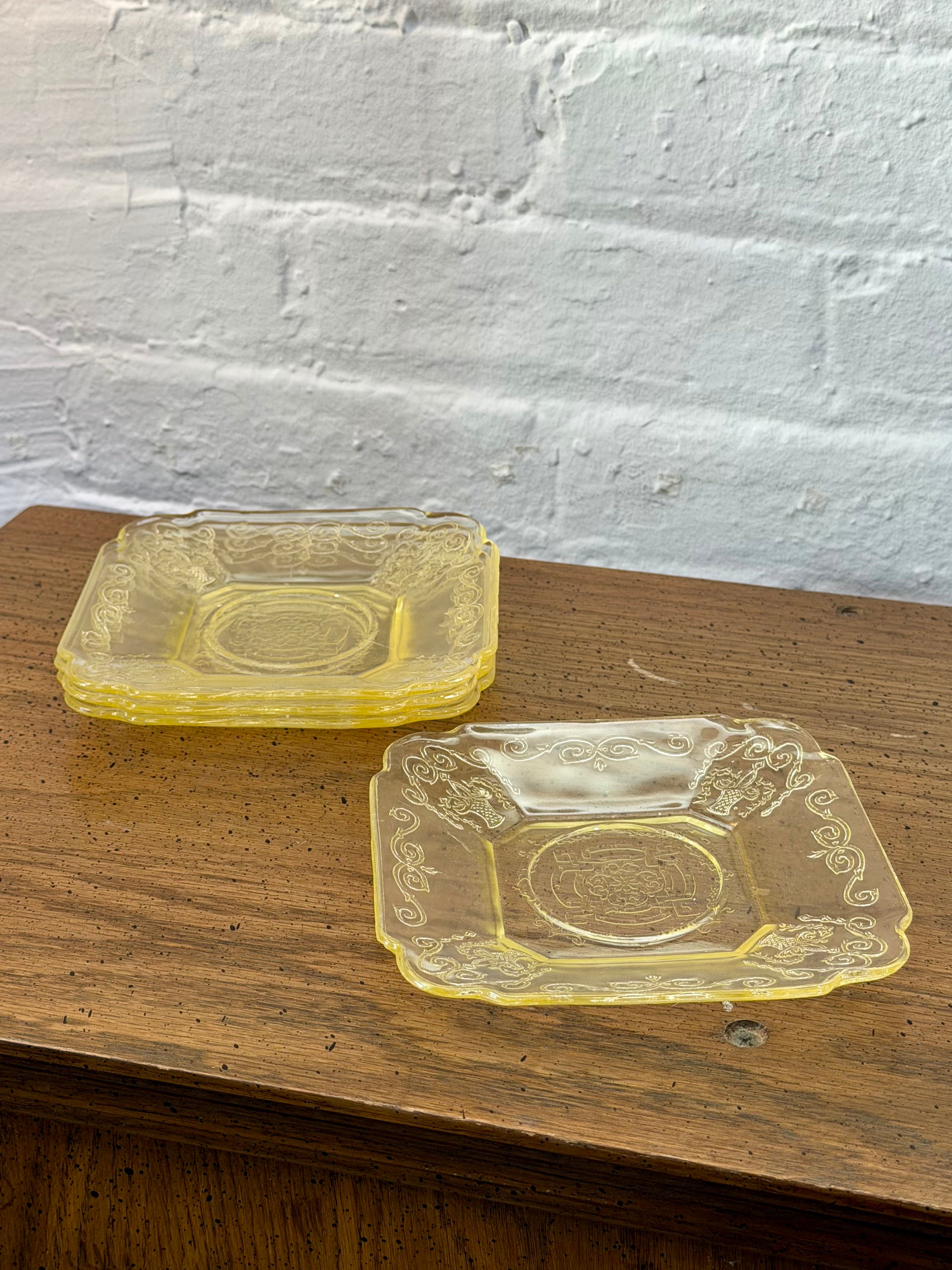 Depression Era Etched Yellow Glass Side Plates