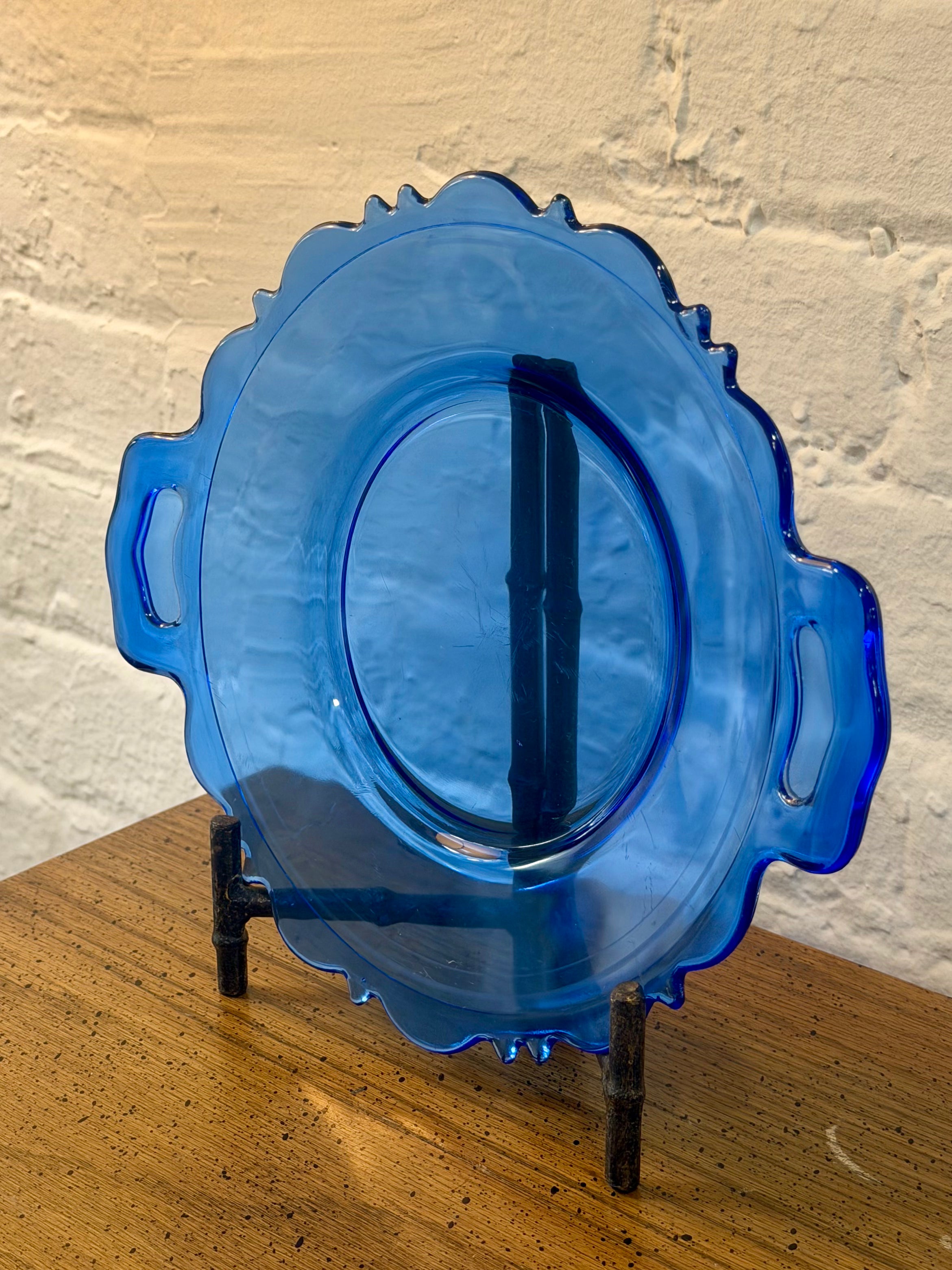 Cobalt Blue Glass Handled Serving Tray