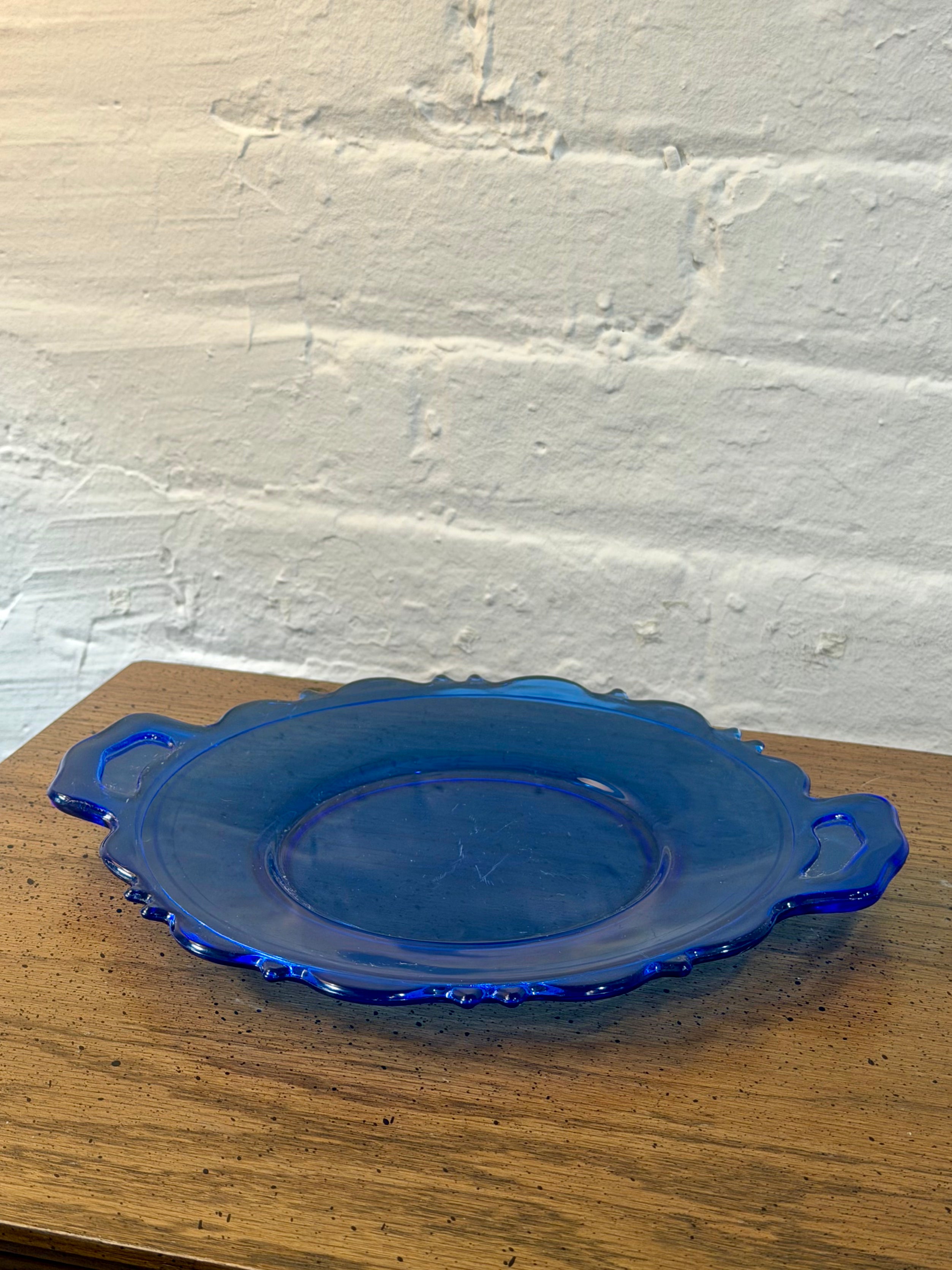 Cobalt Blue Glass Handled Serving Tray
